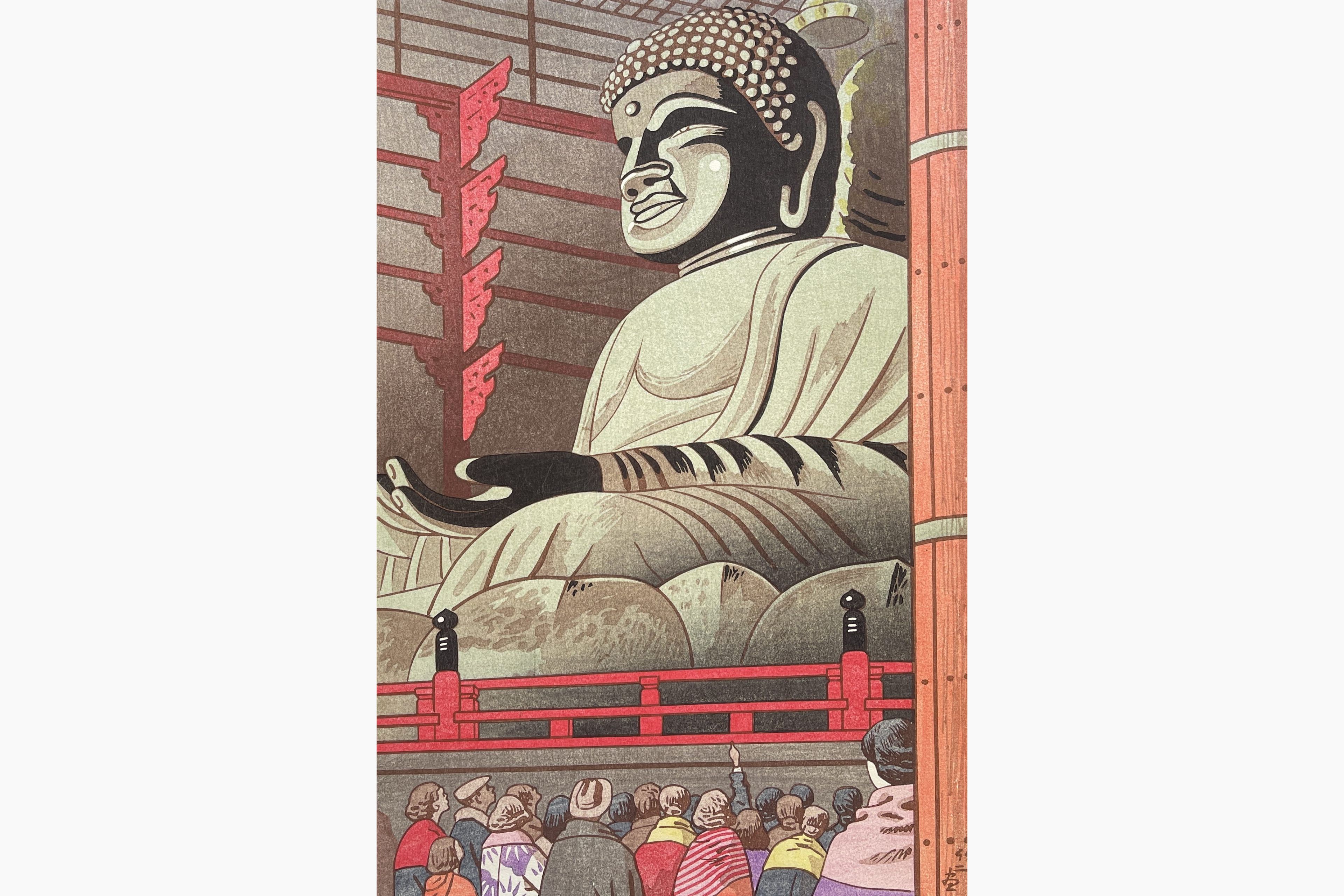 Original woodblock print - Takeji Asano - Big Buddha of Todaiji Temple