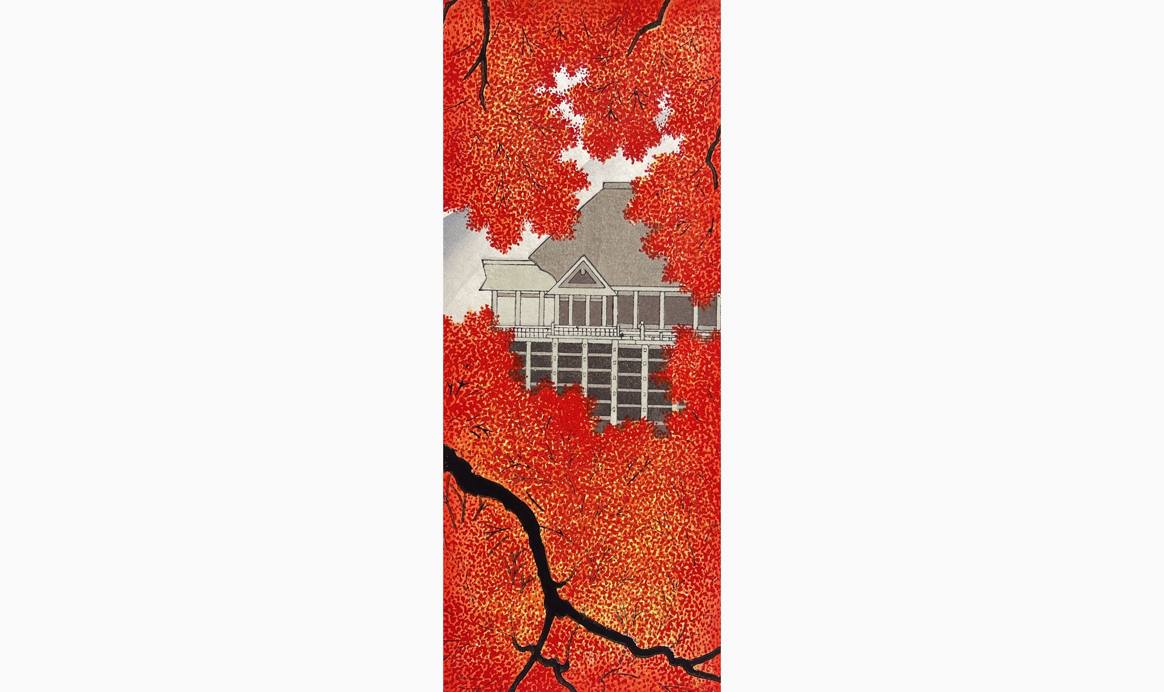 Original woodblock print - Teruhide Kato - Kiyomizu temple in autumn
