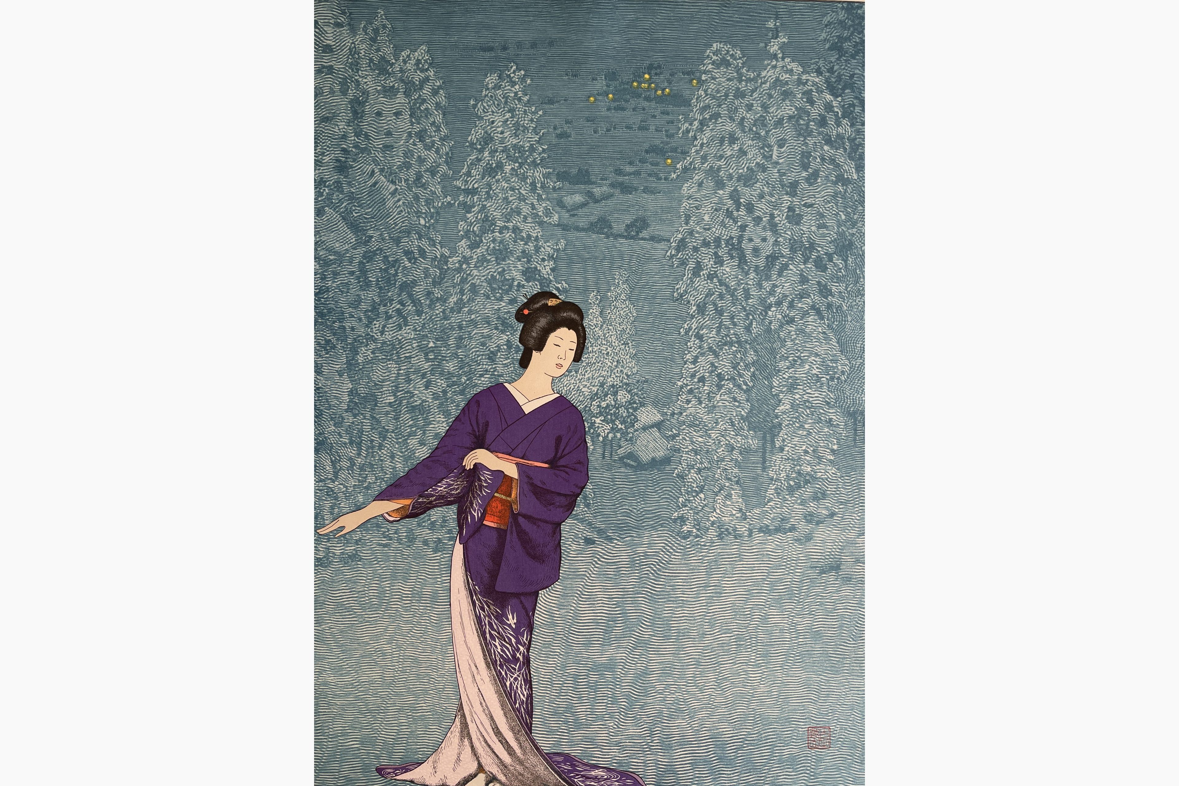 Original woodblock print - Toshi Yoshida - Komako's Reverie: Snow Country