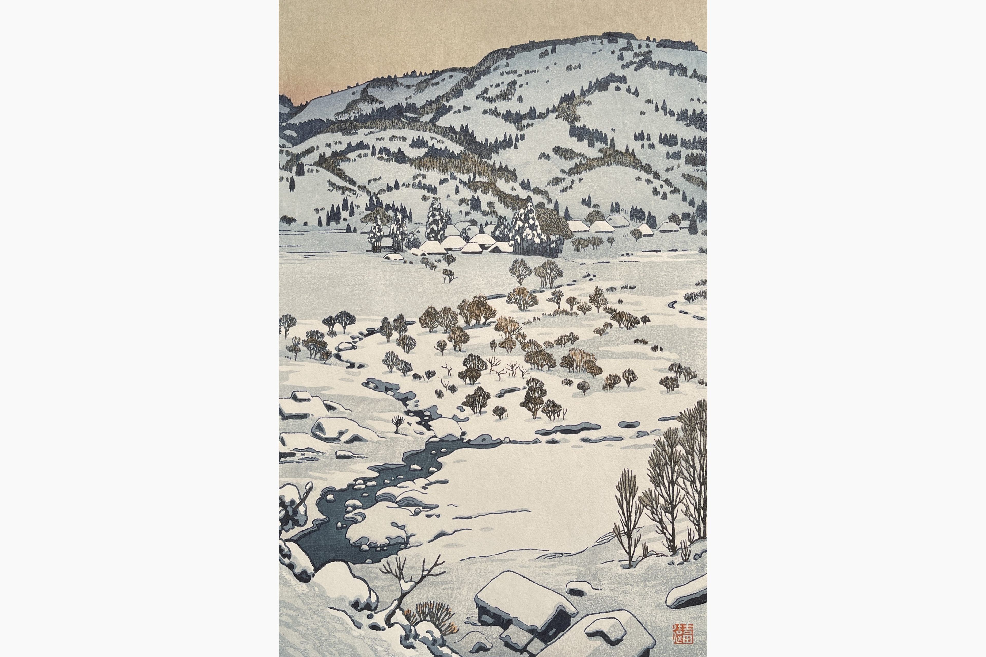 Original woodblock print - Toshi Yoshida - Snow country