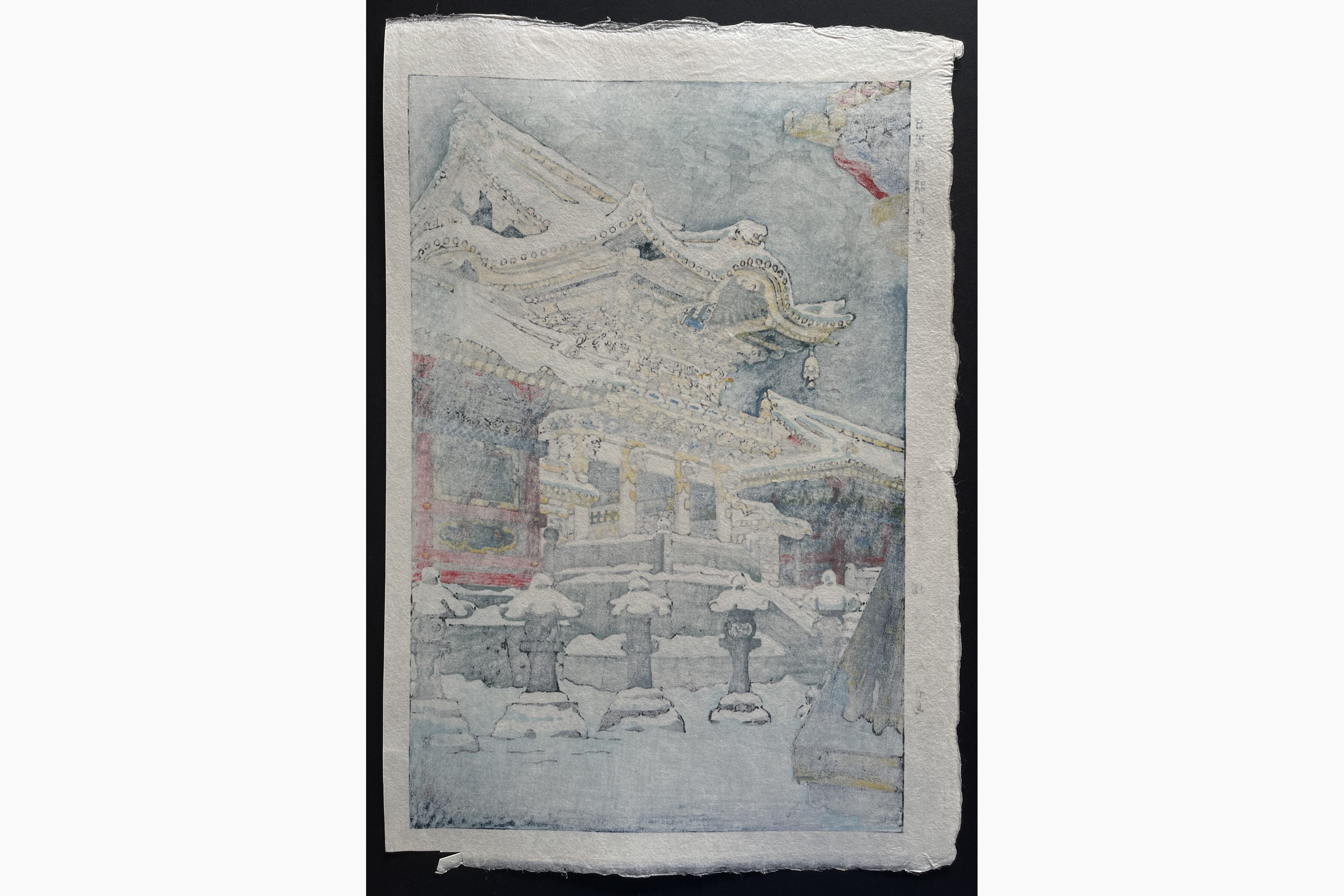 Japanese print - Kasamatsu Shiro - Snow at Yomei Gate in Nikko