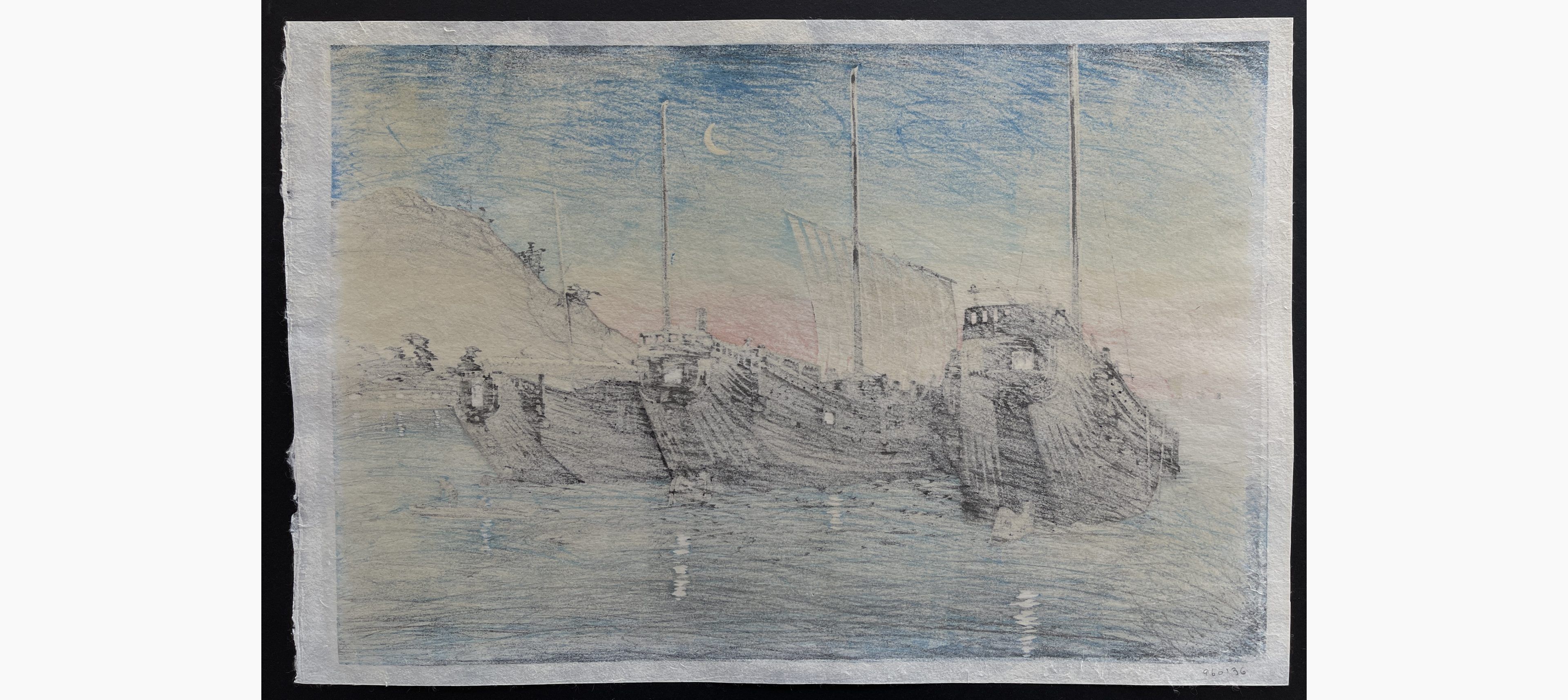 Japanese print - Takahashi Shotei - Junks in Inatori Bay, Izu