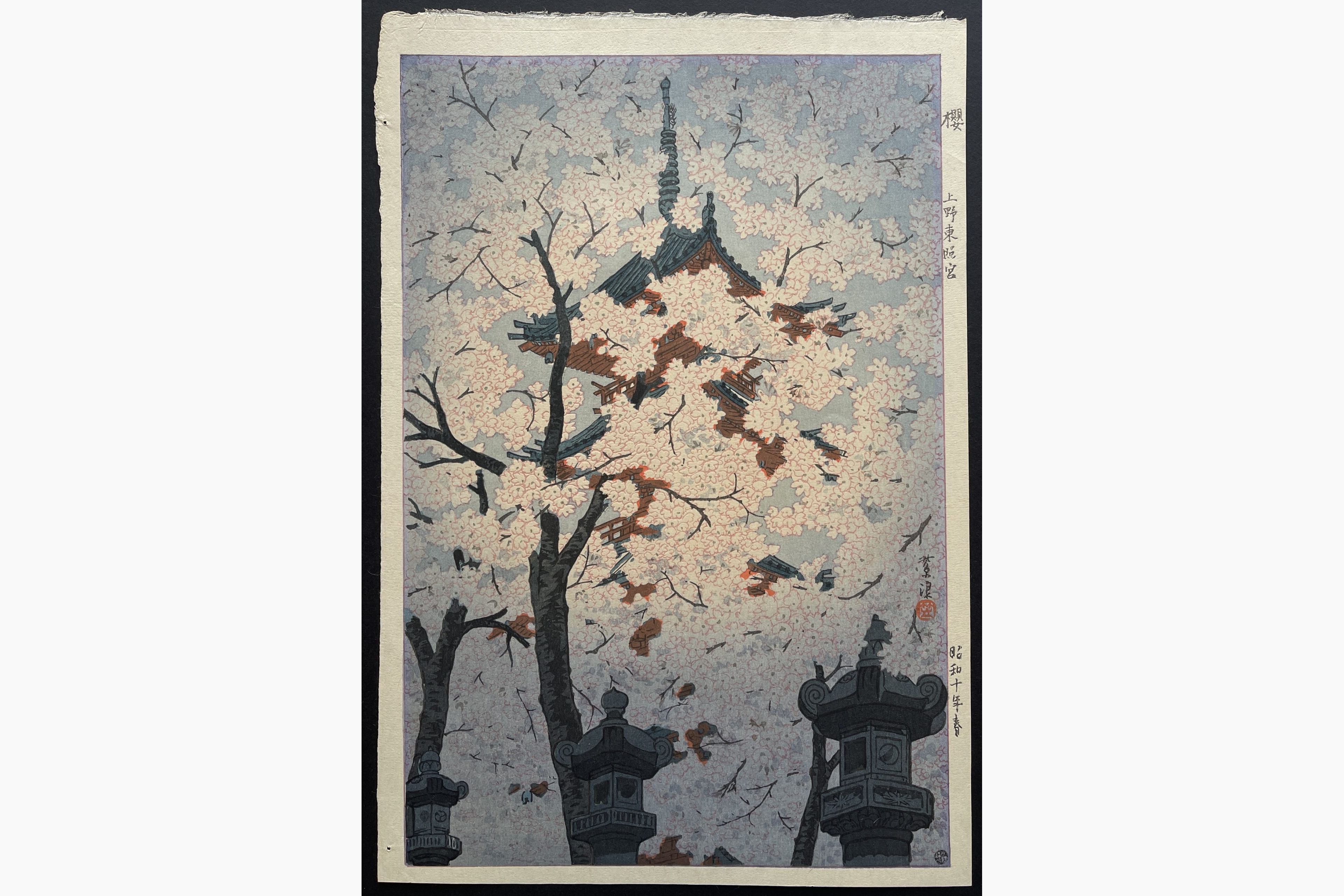 Japanese woodblock print - Kasamatsu Shiro - Cherry Blossoms at Toshogu Shrine