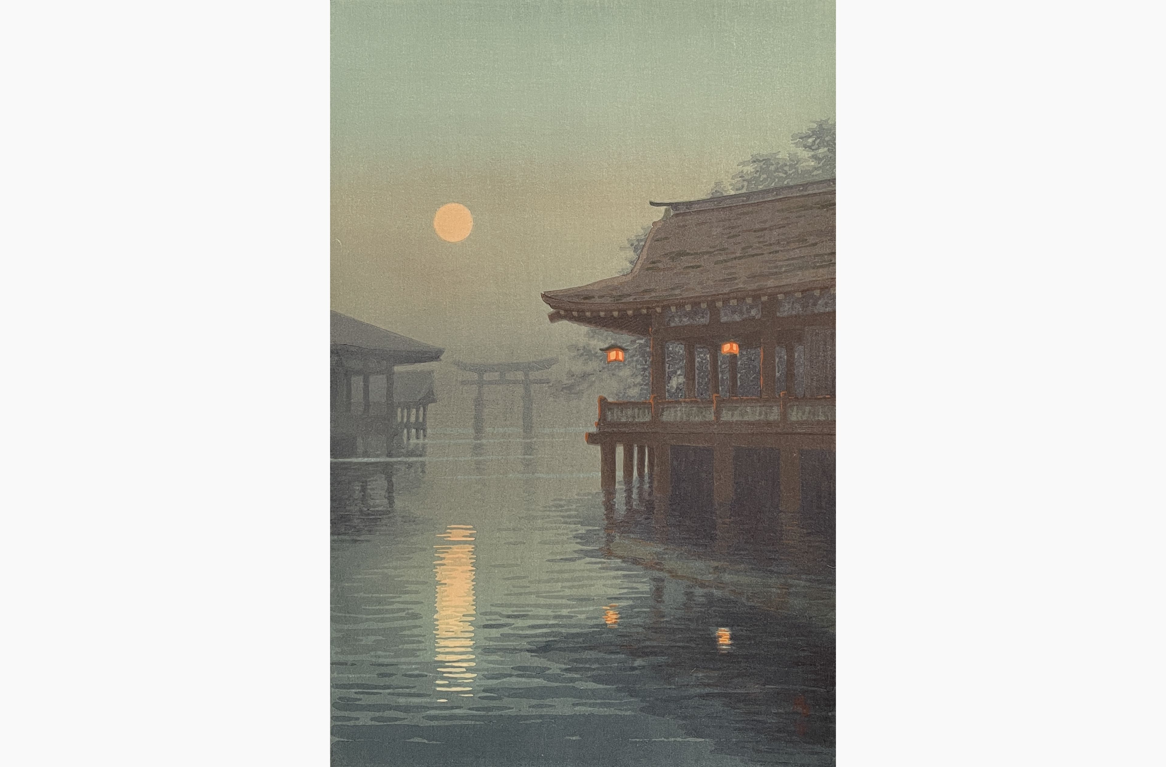 Original woodblock print - Ito Yuhan - Itsukushima Shrine at Miyajima