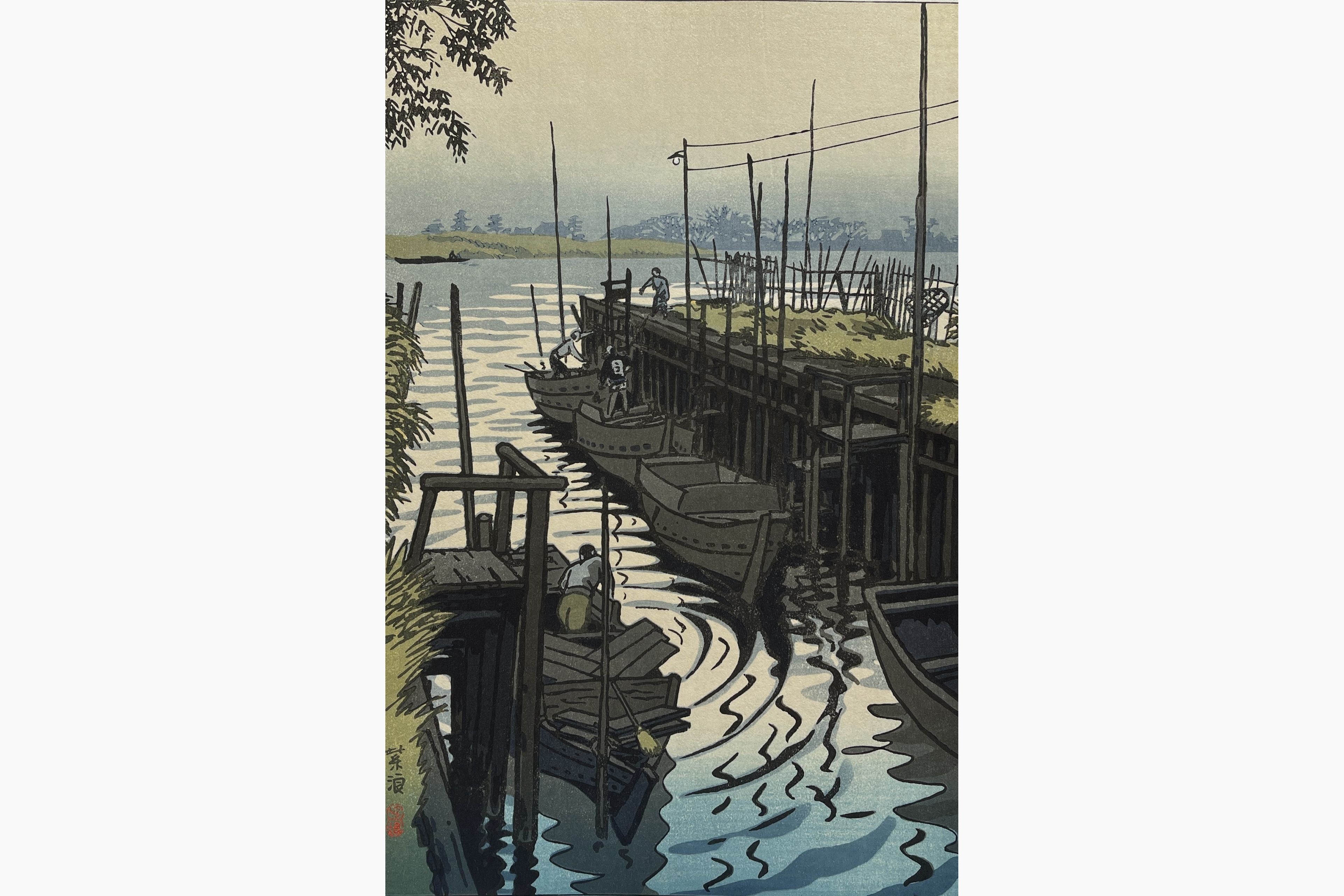 Original woodblock print - Kasamatsu Shiro - Ferry in Edogawa Imai