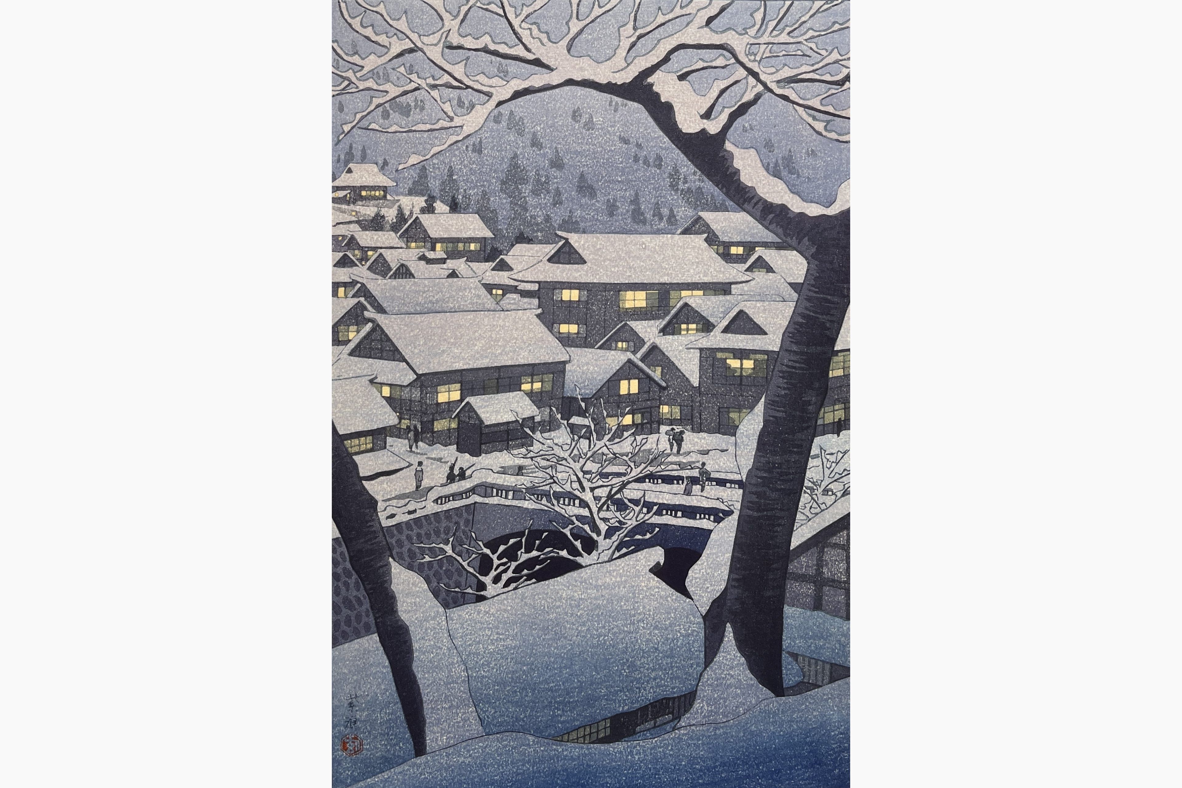 Original woodblock print - Kasamatsu Shiro - Shibu Hot Spring, Nagano