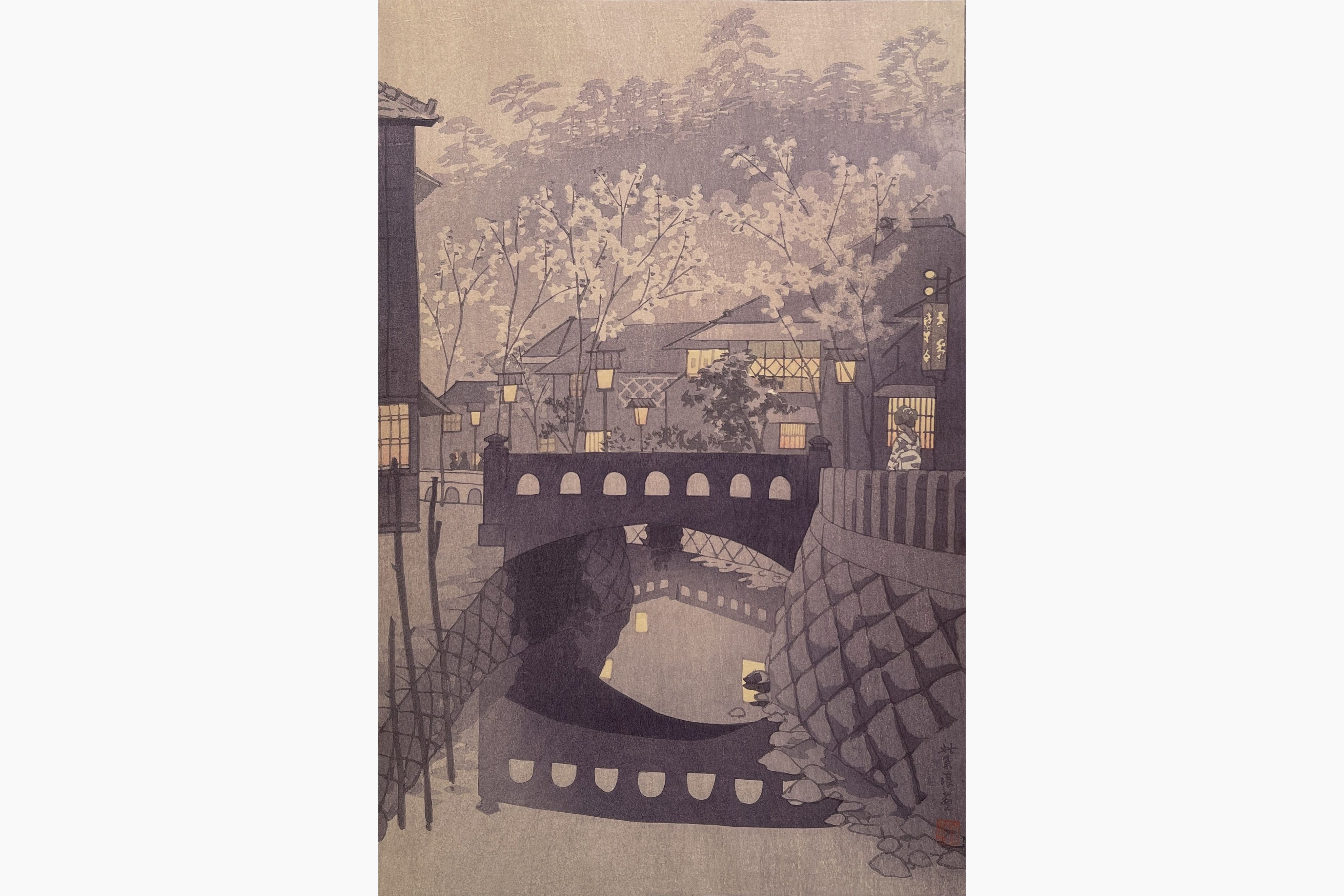 Original woodblock print - Kasamatsu Shiro - Town of Shimoda