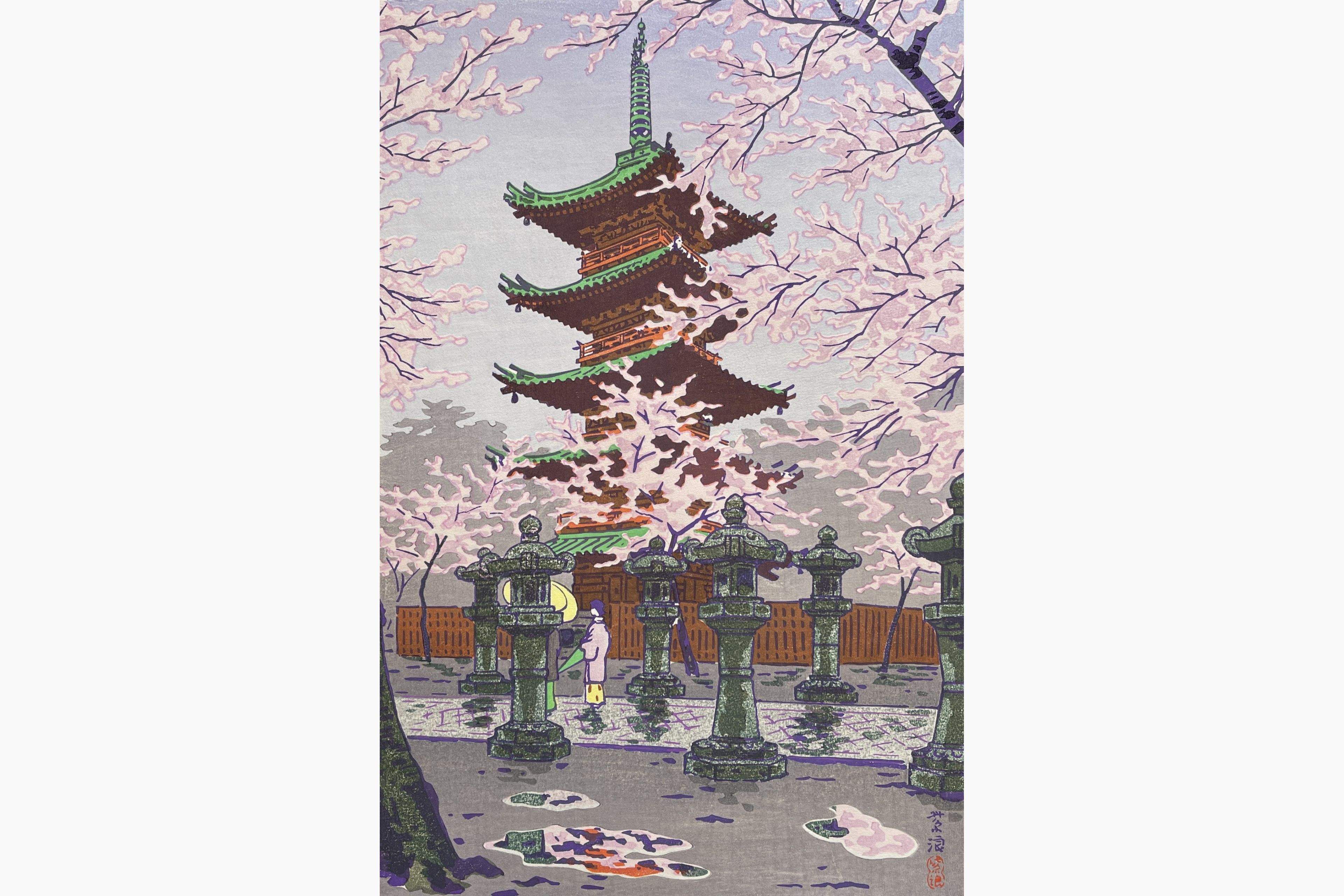 Original woodblock print - Kasamatsu Shiro - Ueno Toshogu Shrine