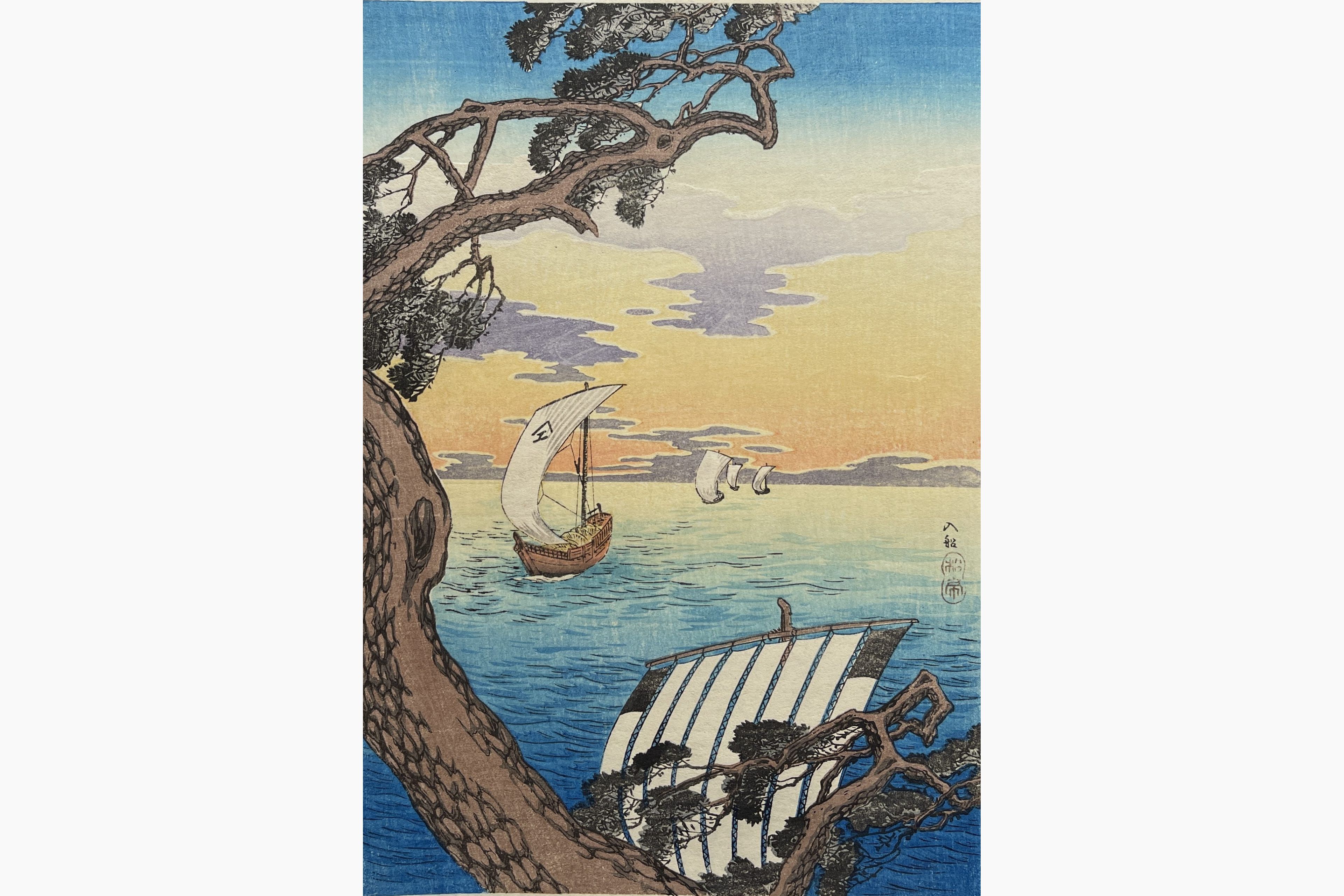 Original woodblock print - Takahashi Shotei - Coming Ships