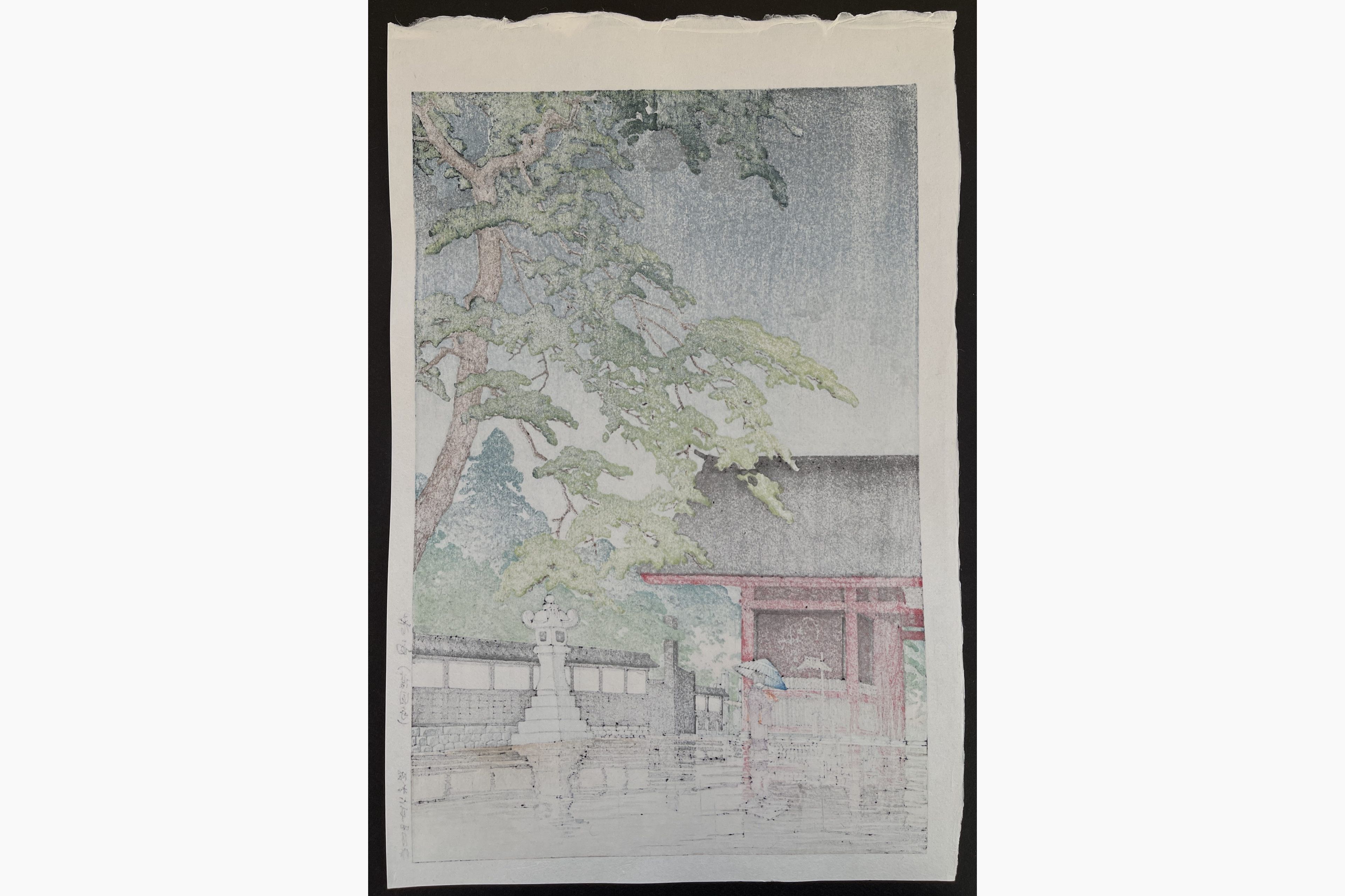 Japanese print - Kawase Hasui - Spring Rain at the Gokoku Temple