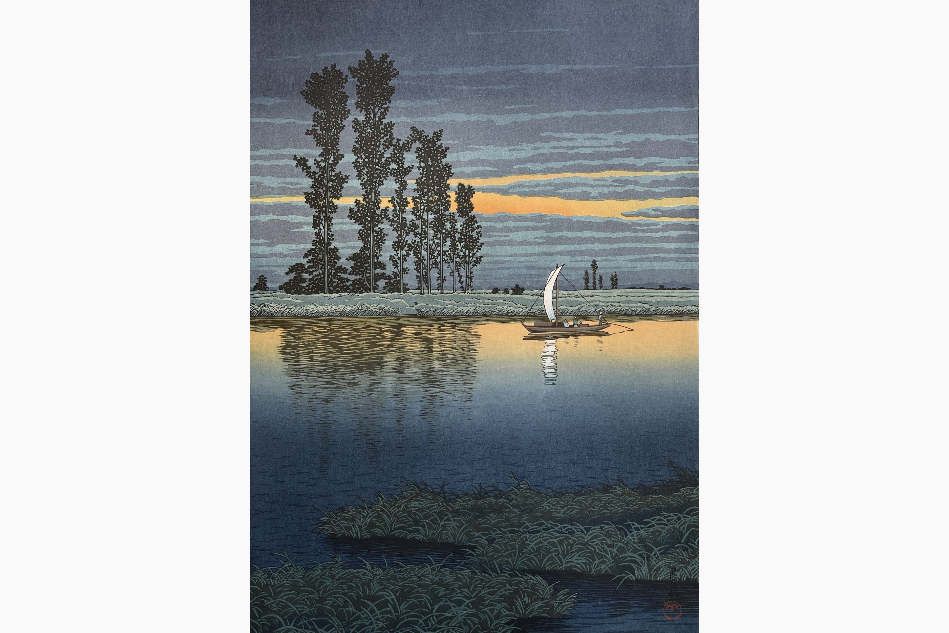 Original woodblock print - Kawase Hasui - Dusk at Ushibori