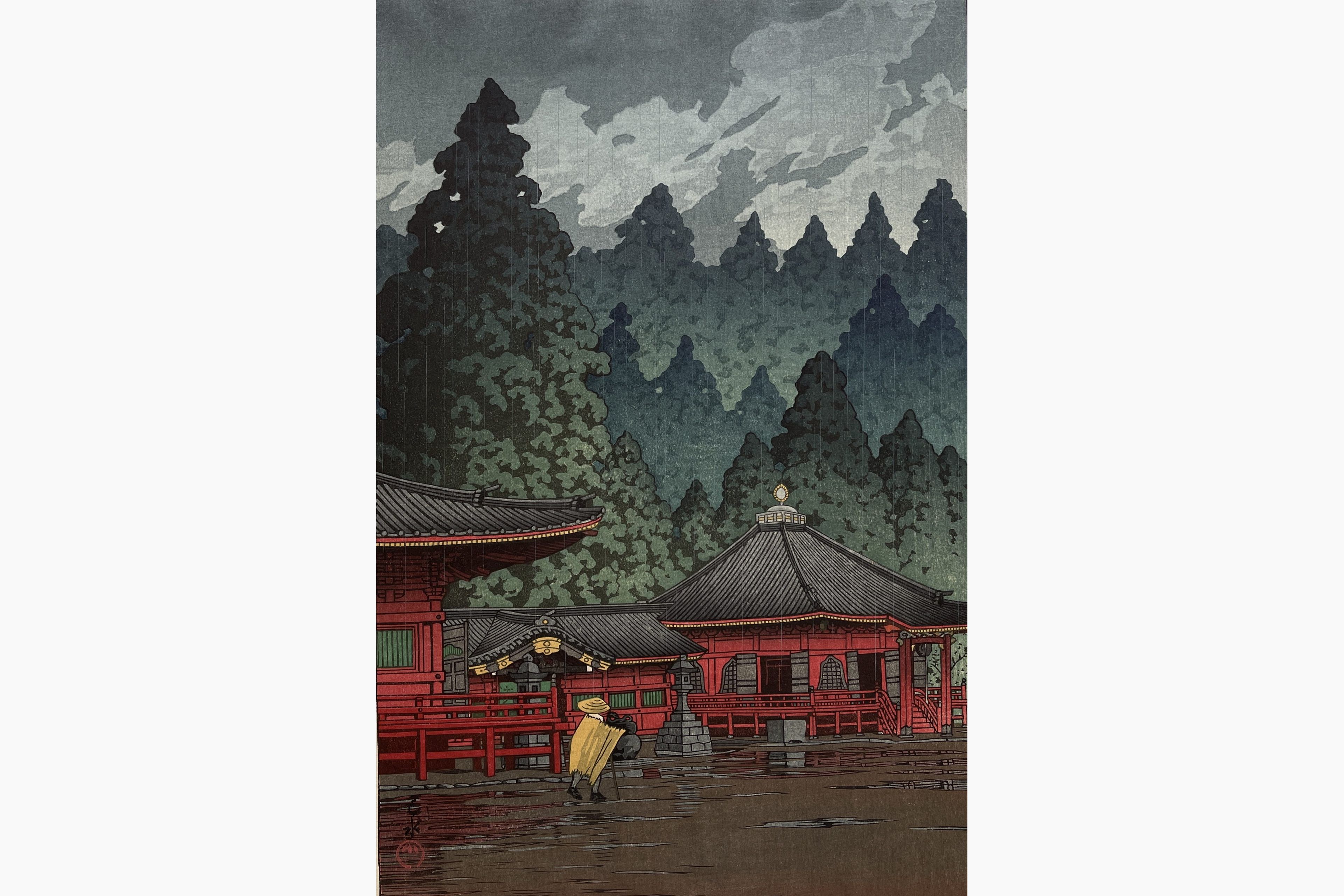 Original woodblock print - Kawase Hasui - Futatsu Hall, Nikko