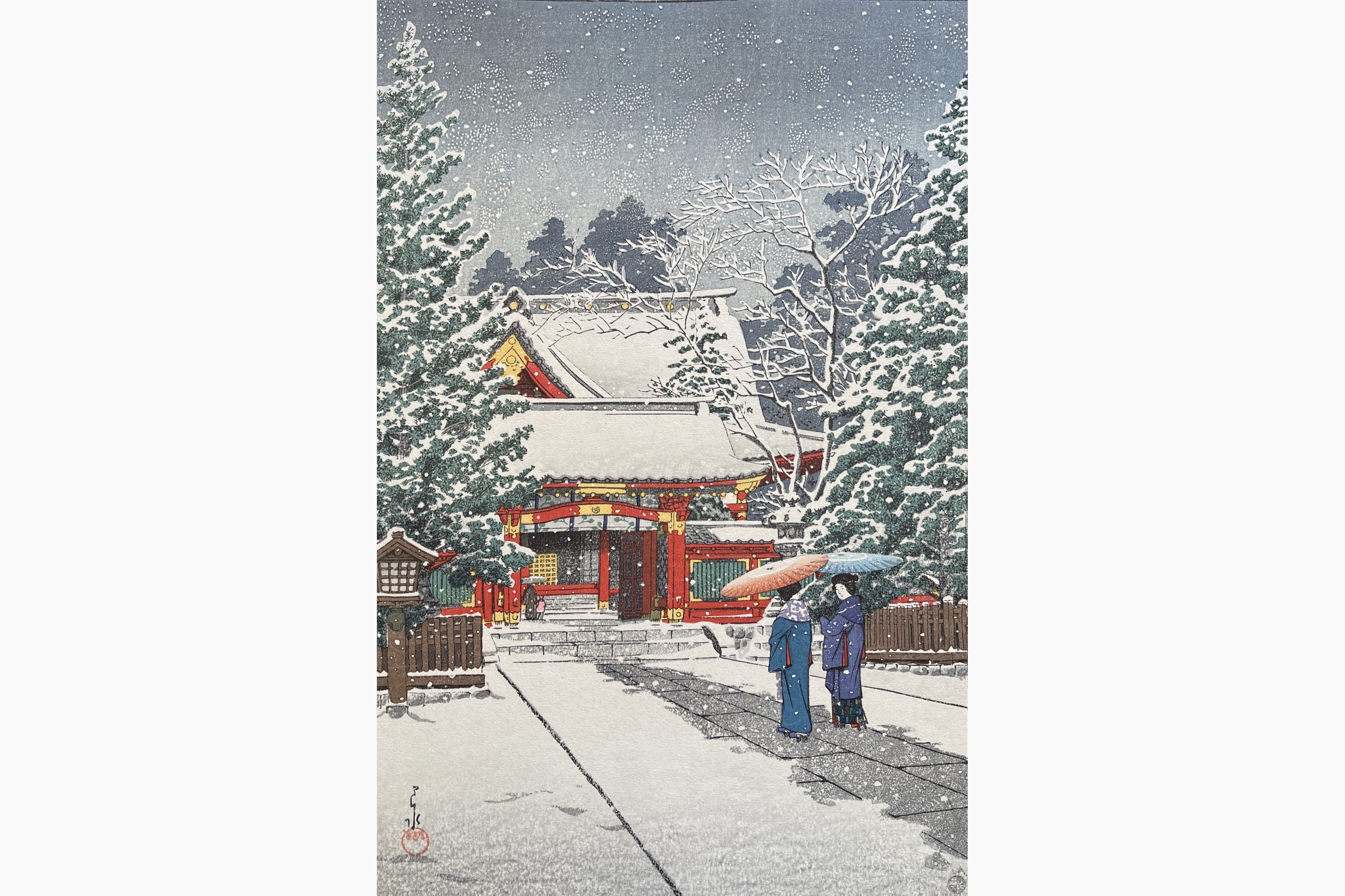 Original woodblock print - Kawase Hasui - Snow at Hie Shrine