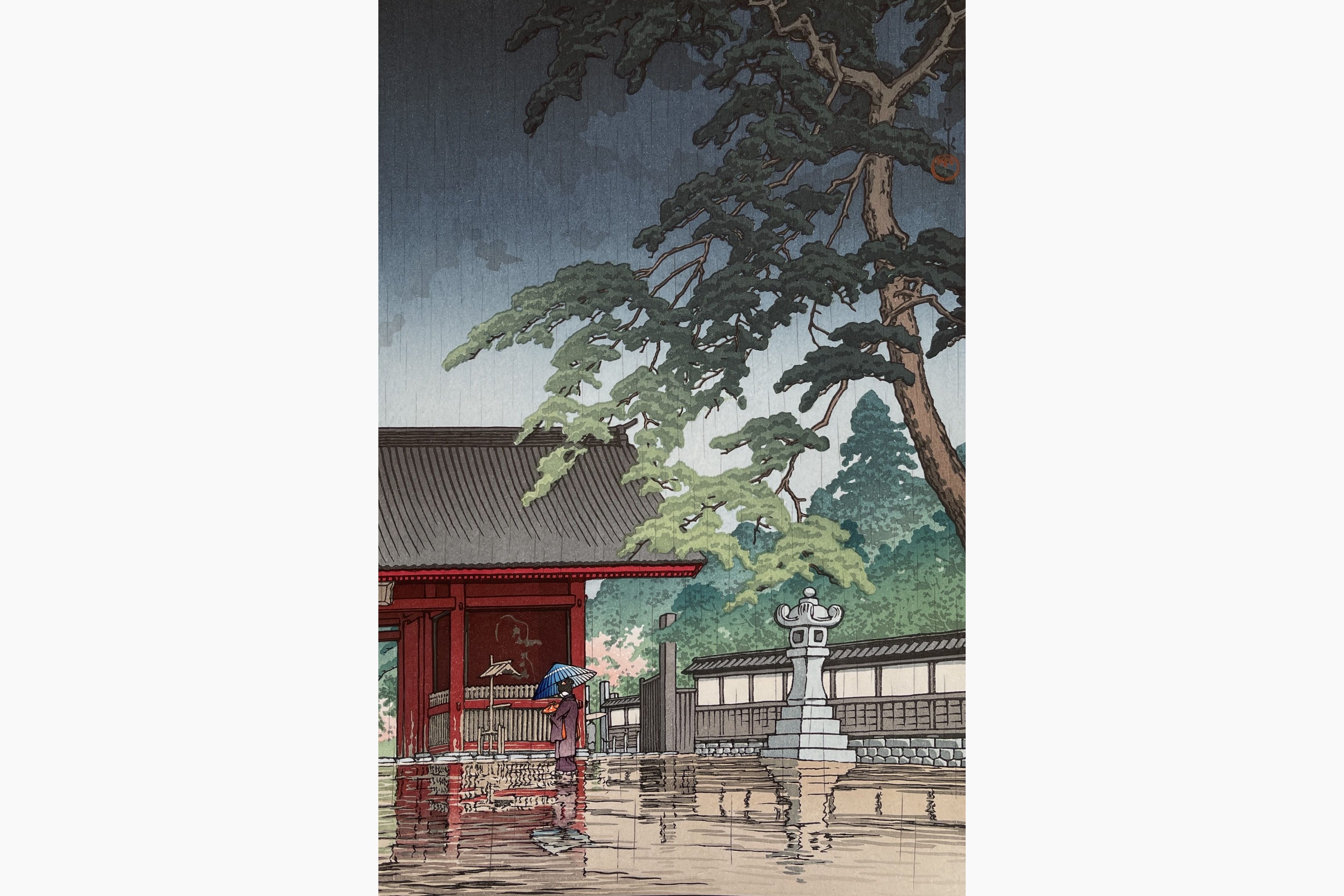 Original woodblock print - Kawase Hasui - Spring Rain at the Gokoku Temple