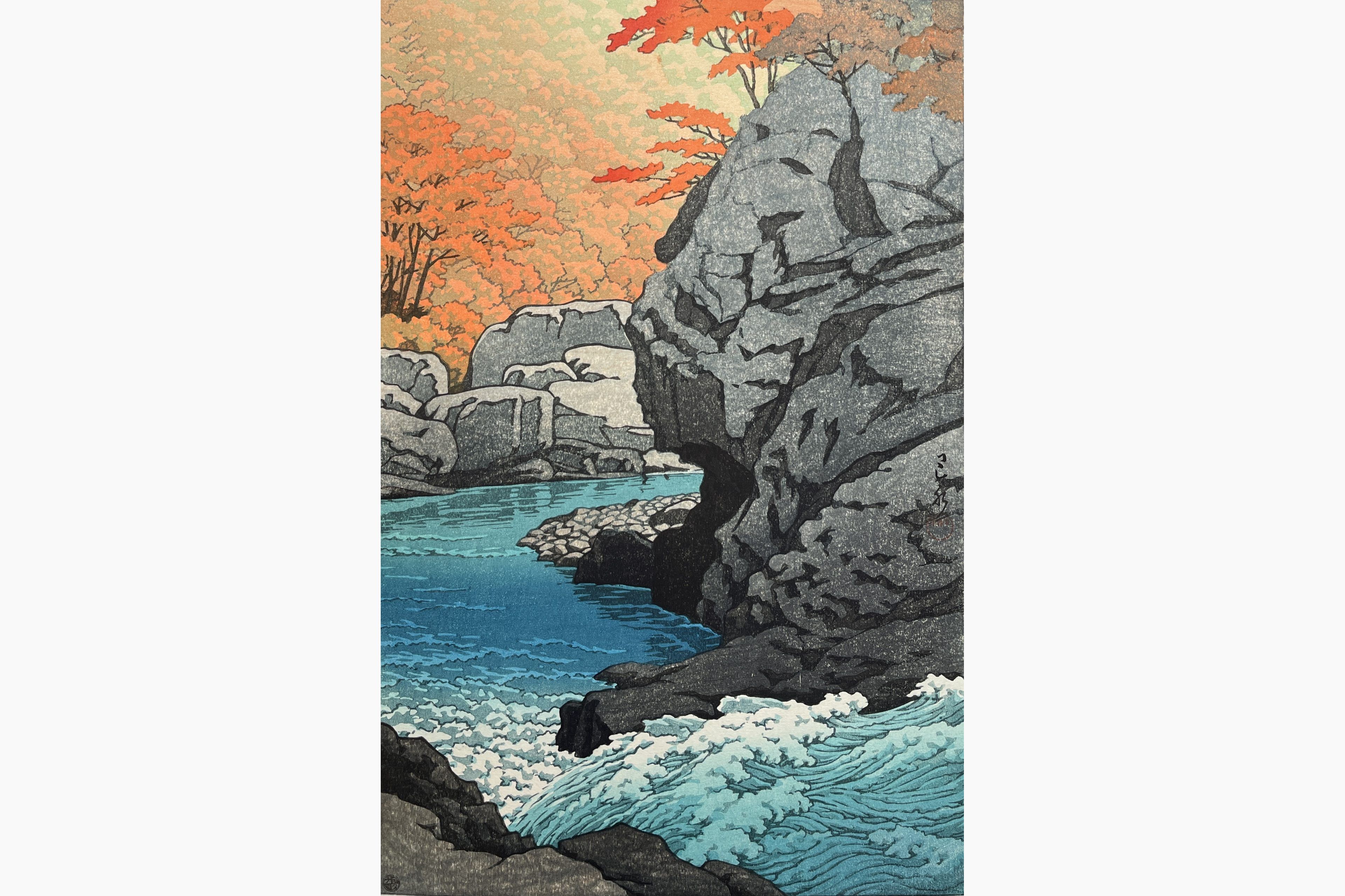Original woodblock print - Kawase Hasui - Tengui Rock, Autumn in Shiobara