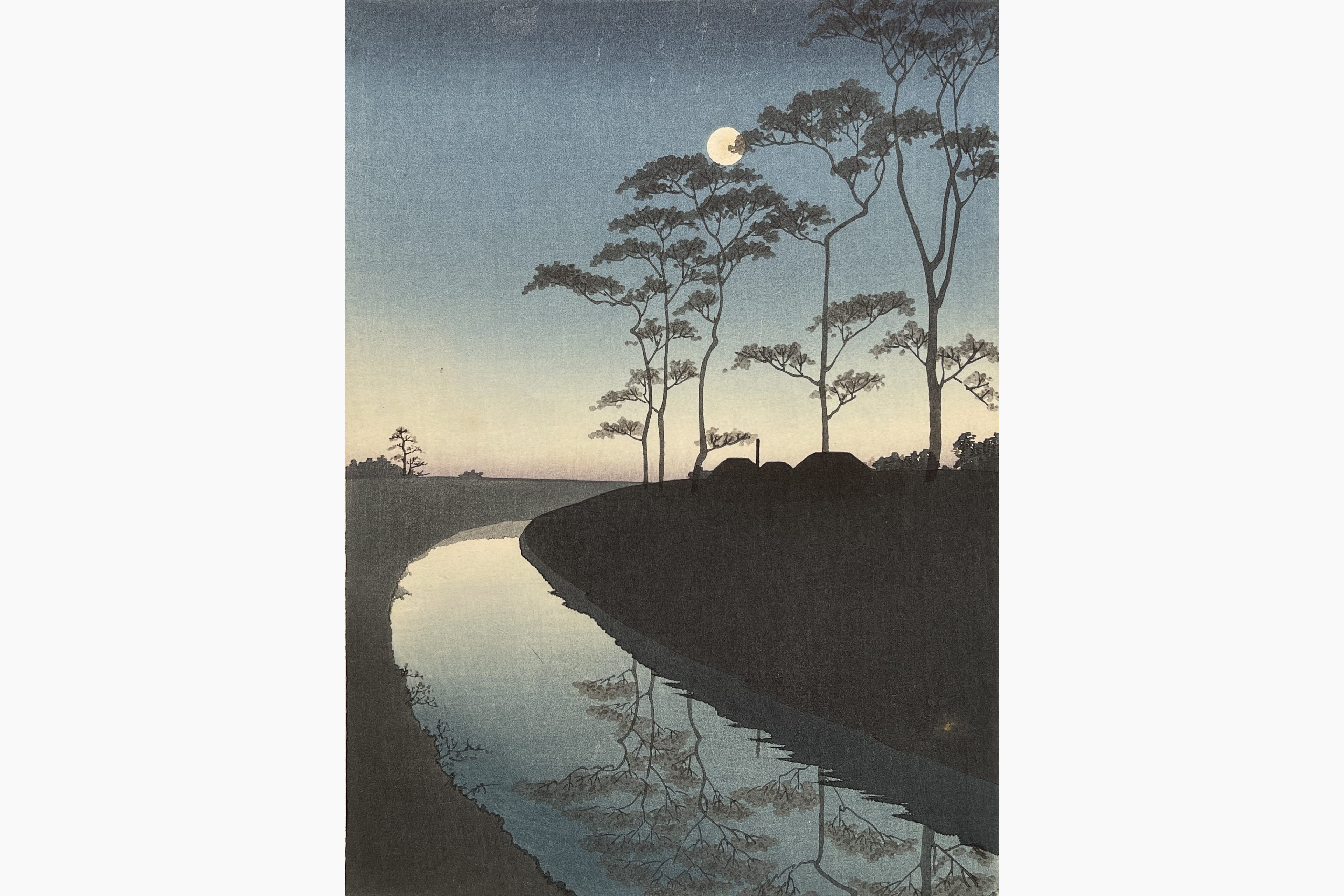 Original woodblock print - Koho Shoda - Canal by the Moonlight