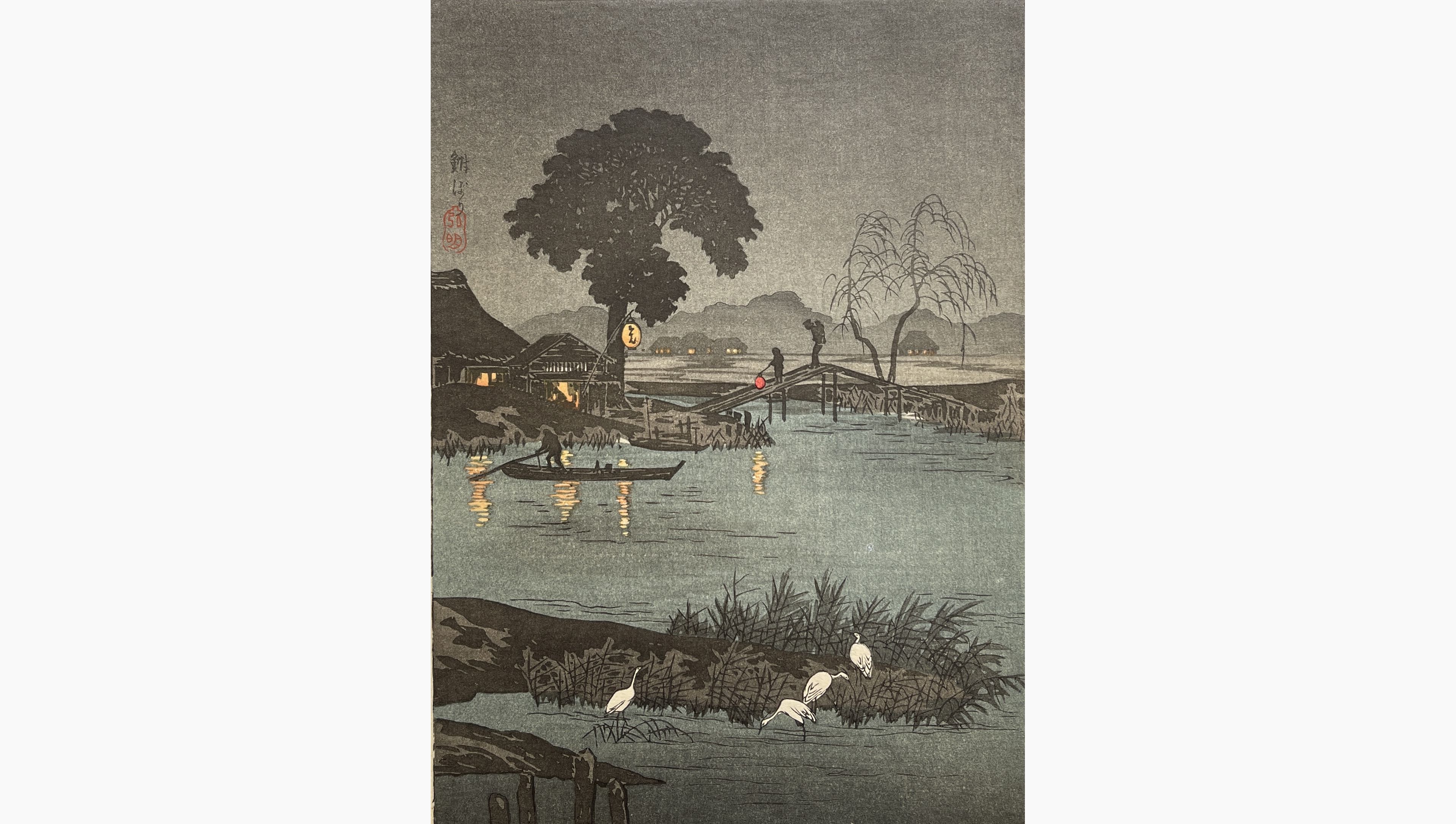 Original woodblock print - Takahashi Shotei - Night at Funibori