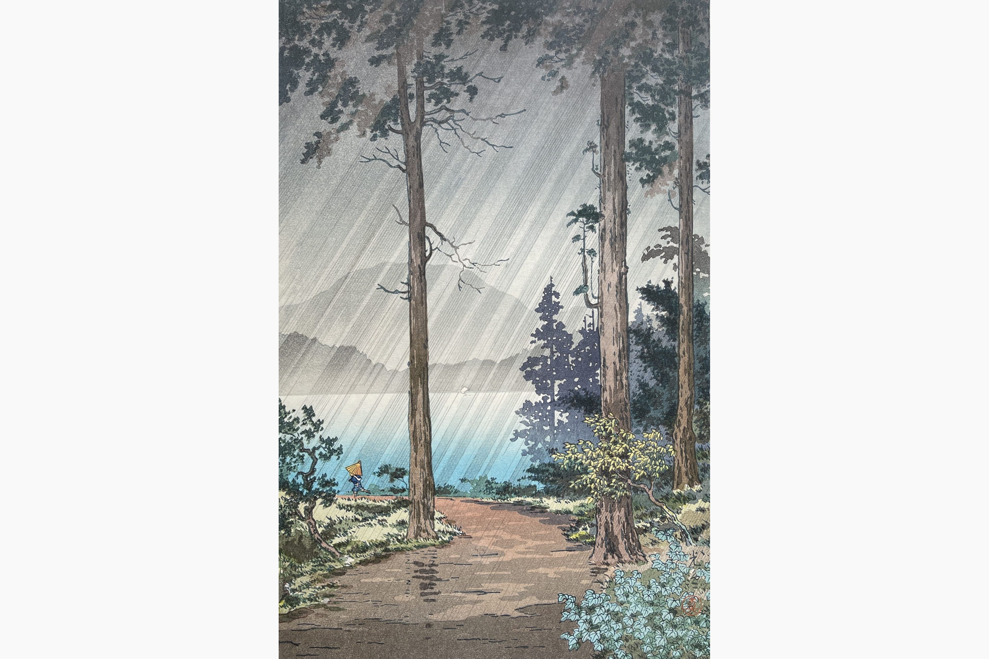 Original woodblock print - Tsuchiya Koitsu - Morning Rain at Hakone