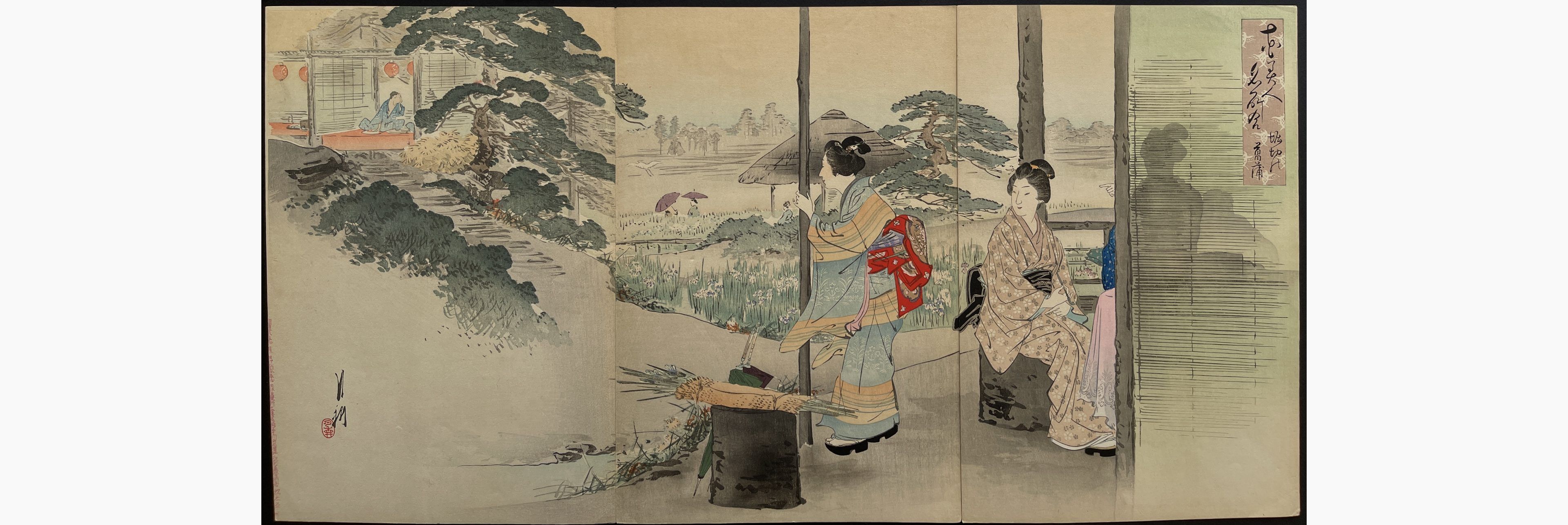 Japanese woodblock print - Gekko Ogata - Irises at Horikiri