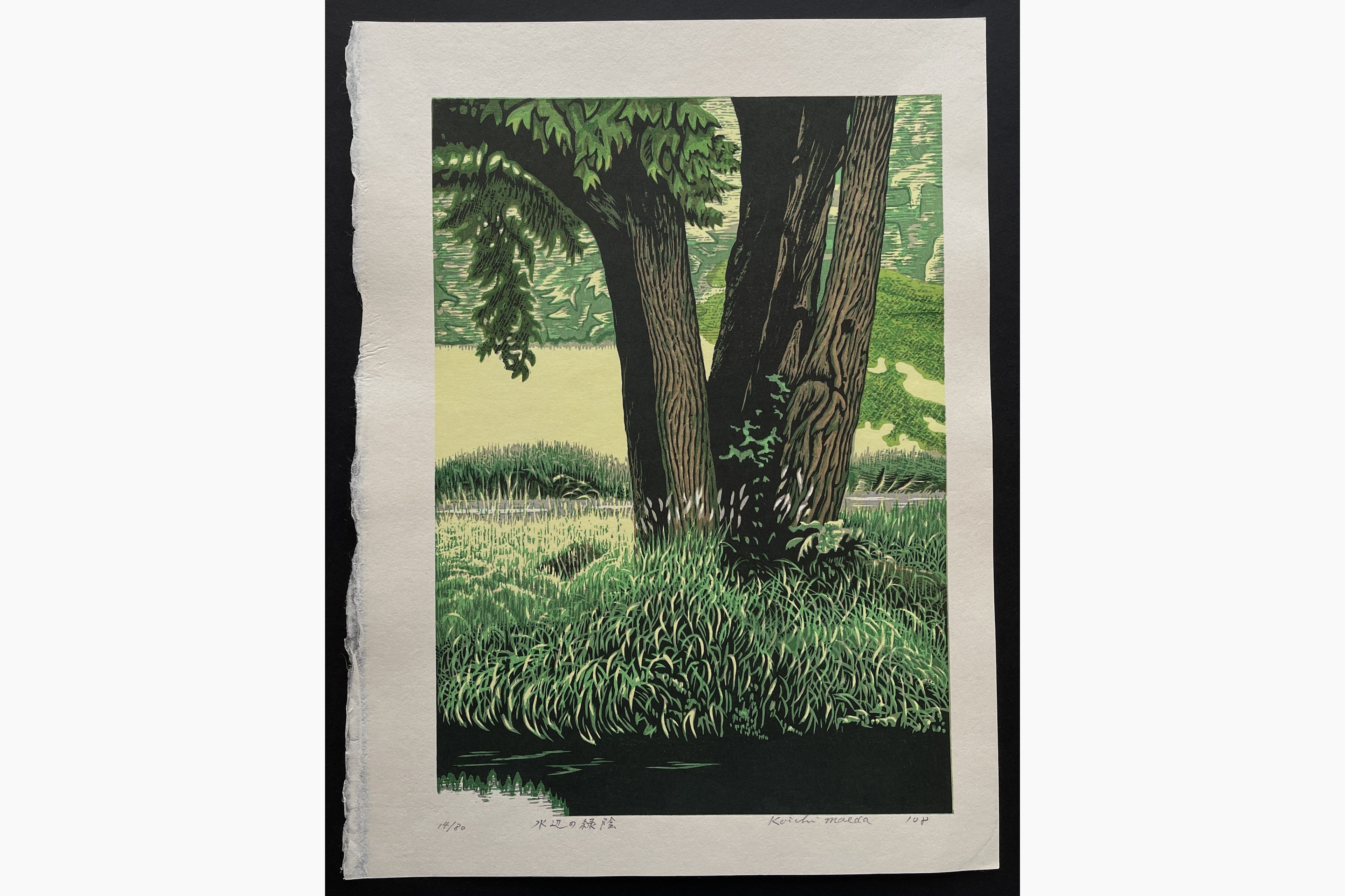 Japanese woodblock print - Koichi Maeda - Waterside and Green Shade