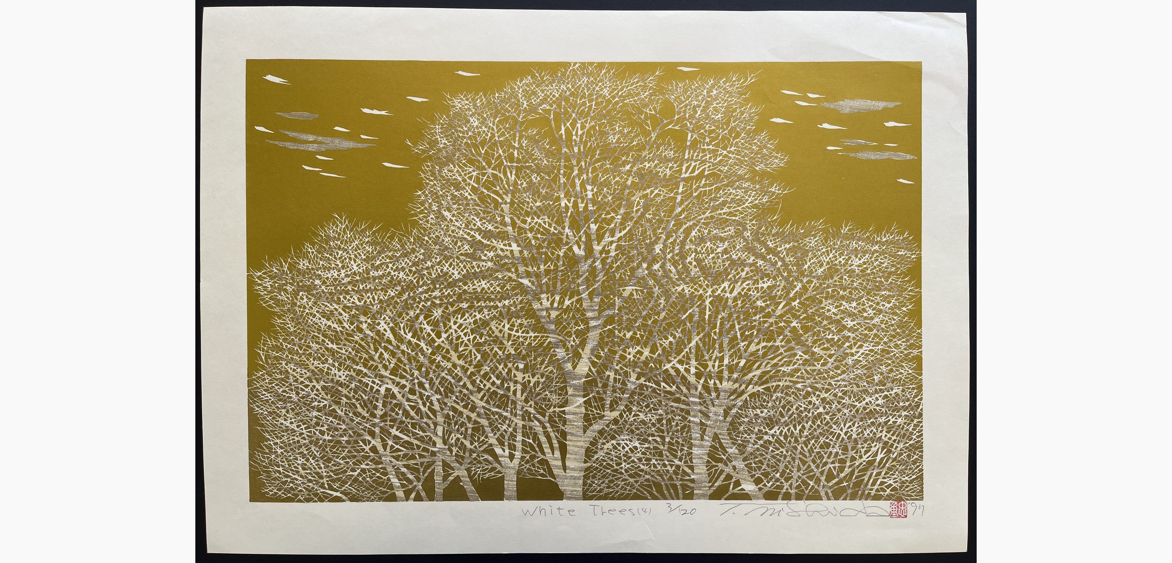 Japanese woodblock print - Nishida Tadashige - White Trees (4)