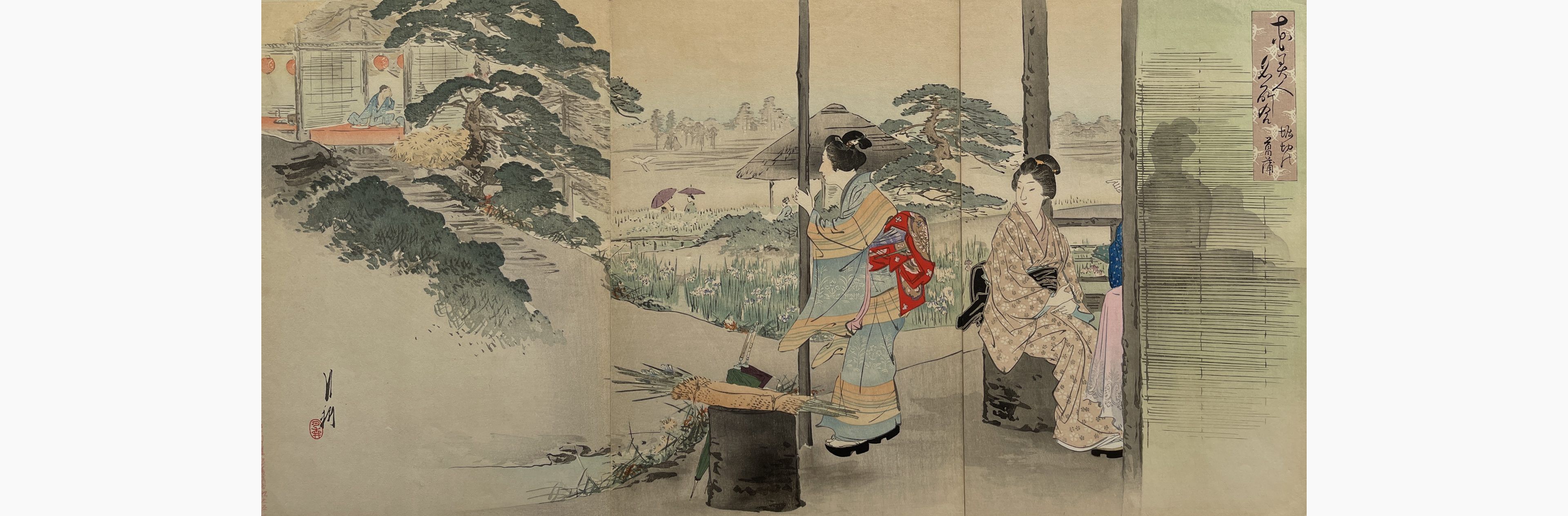 Original woodblock print - Gekko Ogata - Irises at Horikiri