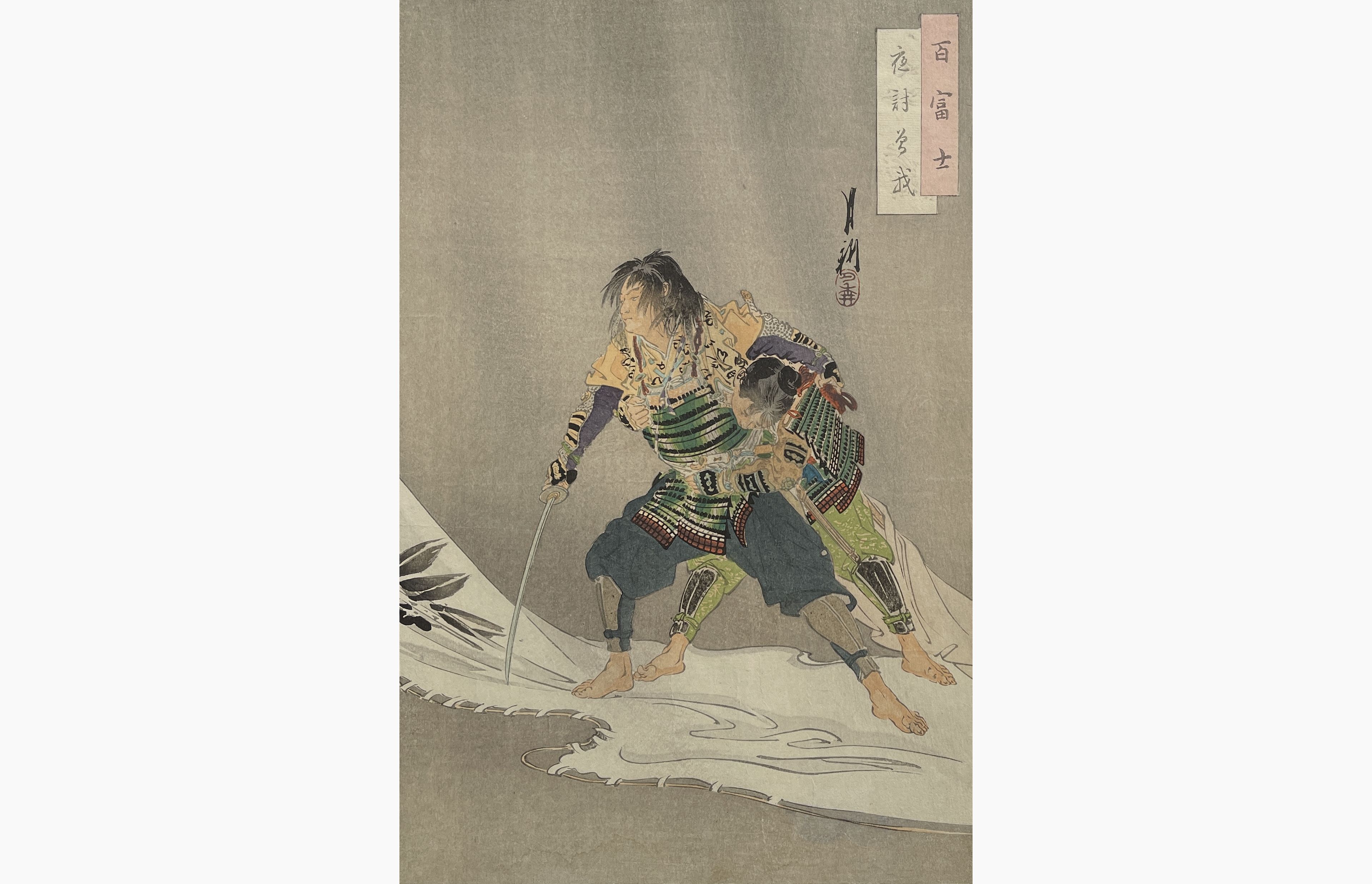 Original woodblock print - Gekko Ogata - Night Attack of the Soga (Brothers)