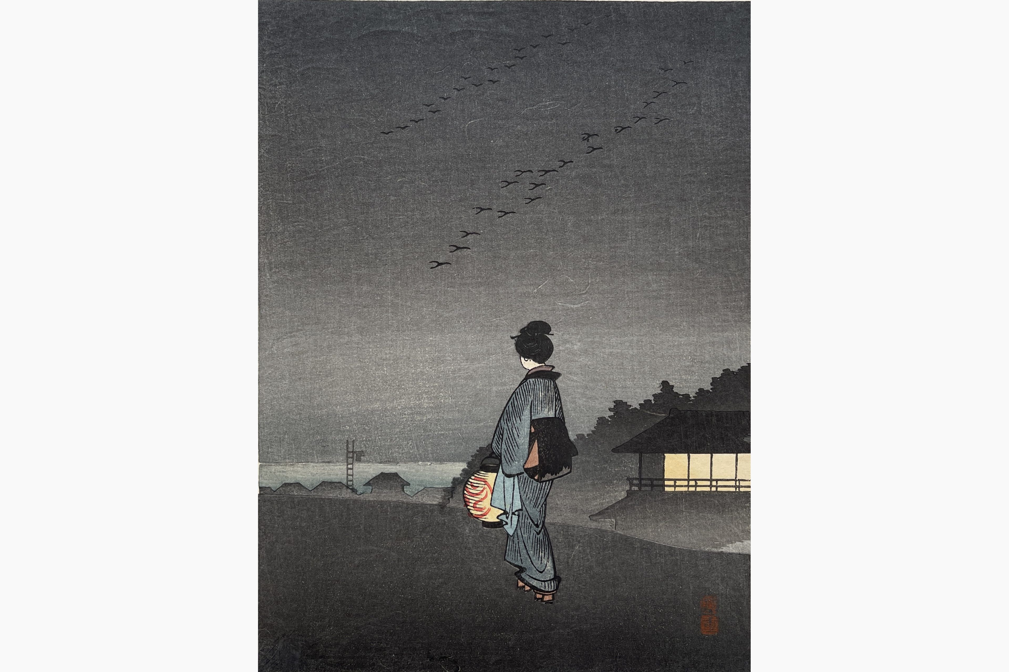 Original woodblock print - Hiroshige - Woman and Lantern