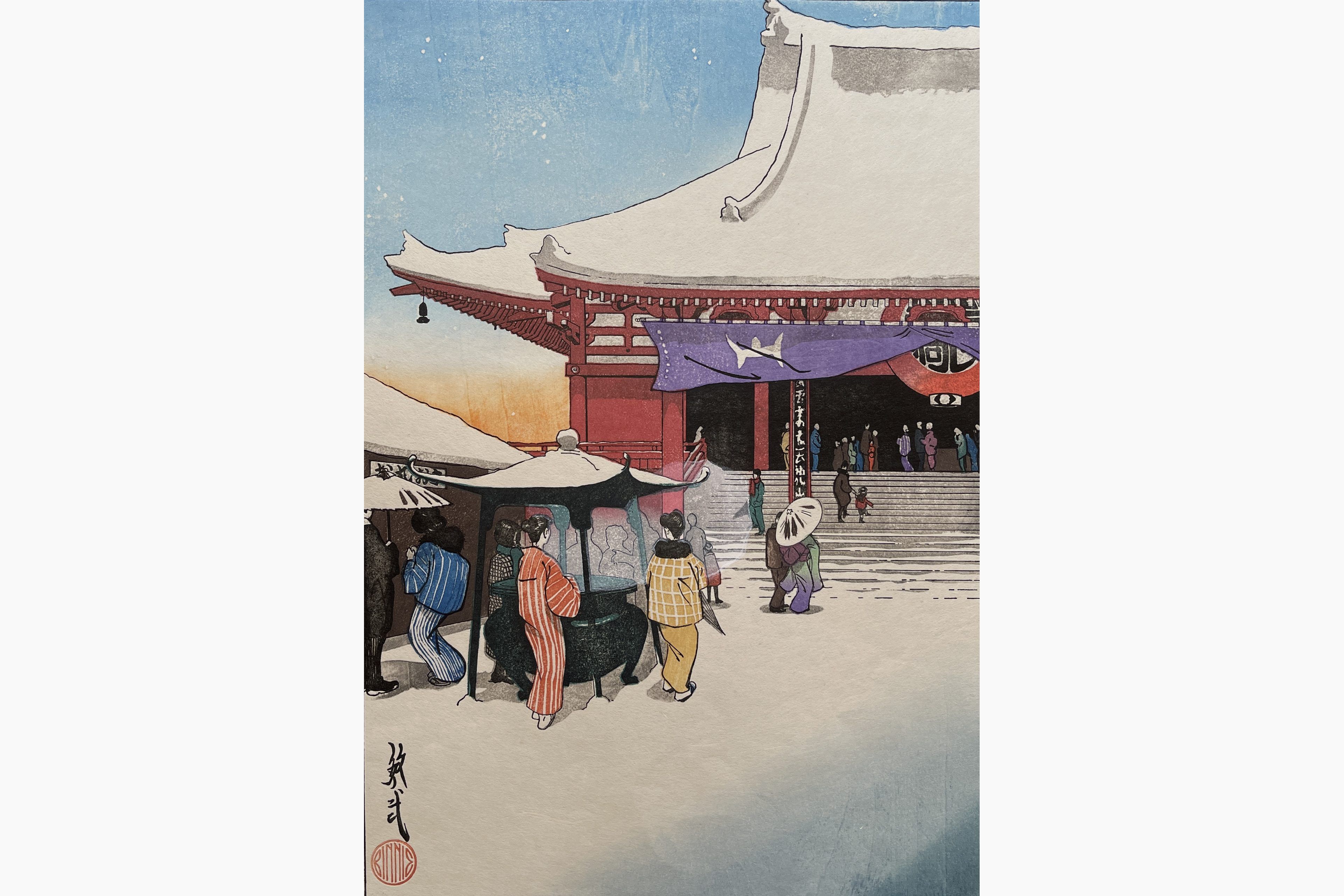 Original woodblock print - Paul Binnie - Snow at Asakusa