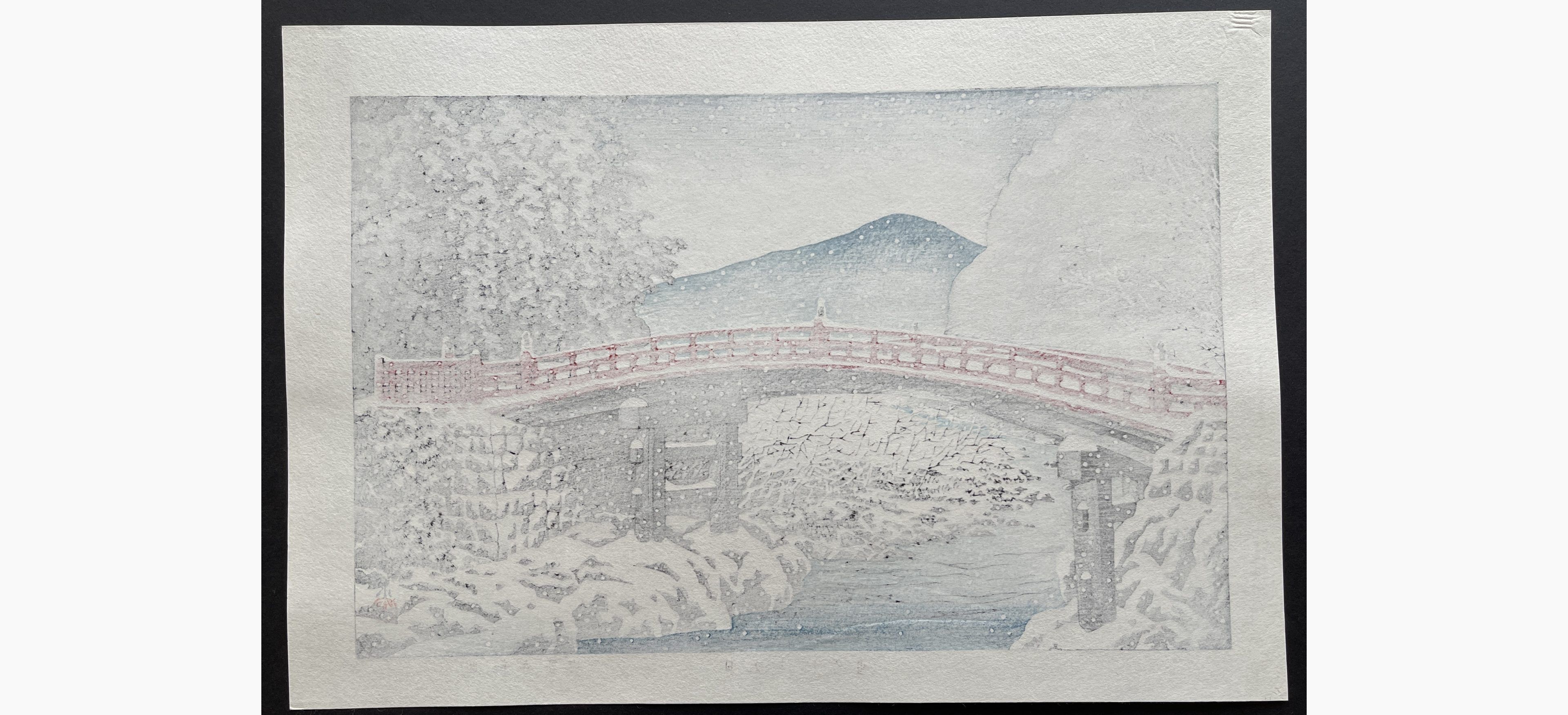 Japanese print - Kawase Hasui - Snow at the Shin Bridge, Nikko