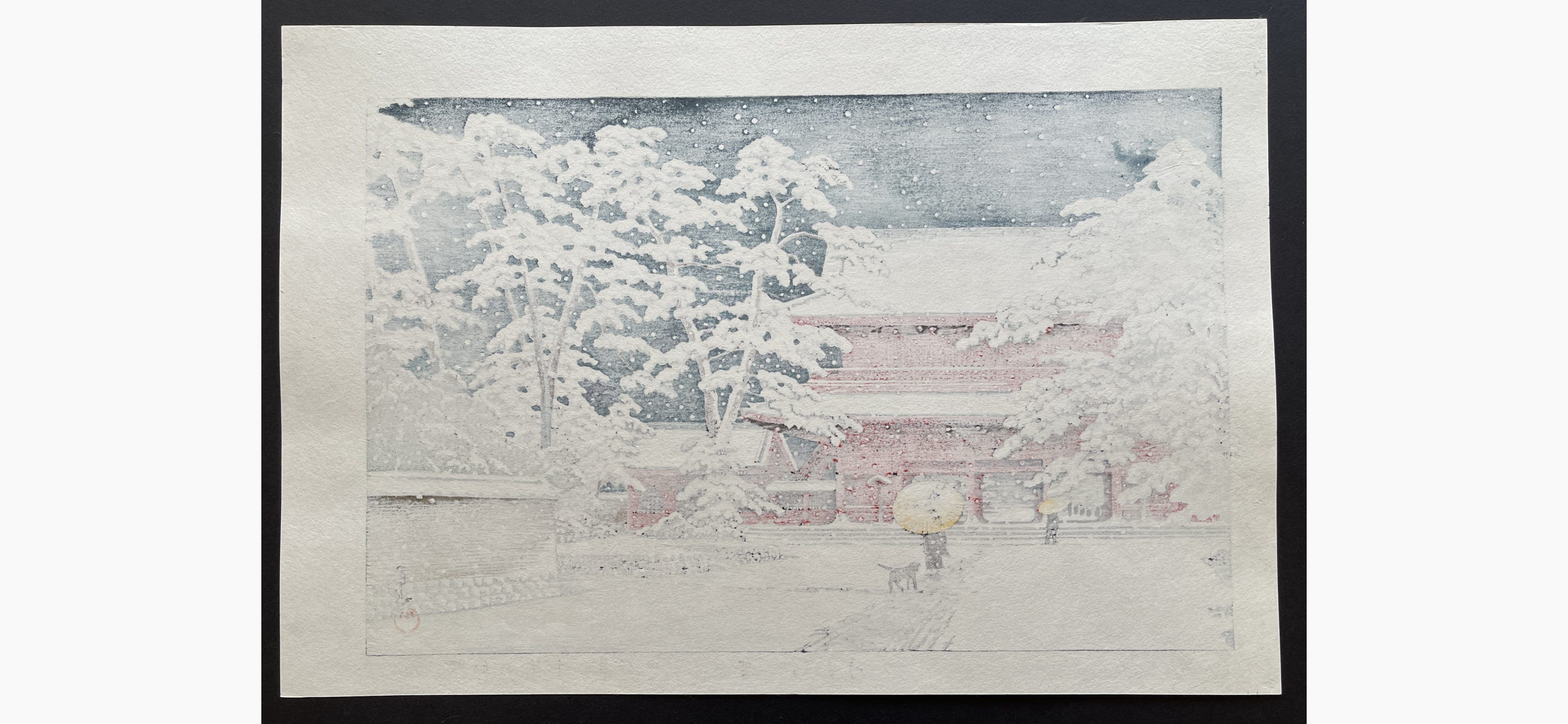 Japanese print - Kawase Hasui - Snow at Zojo Temple