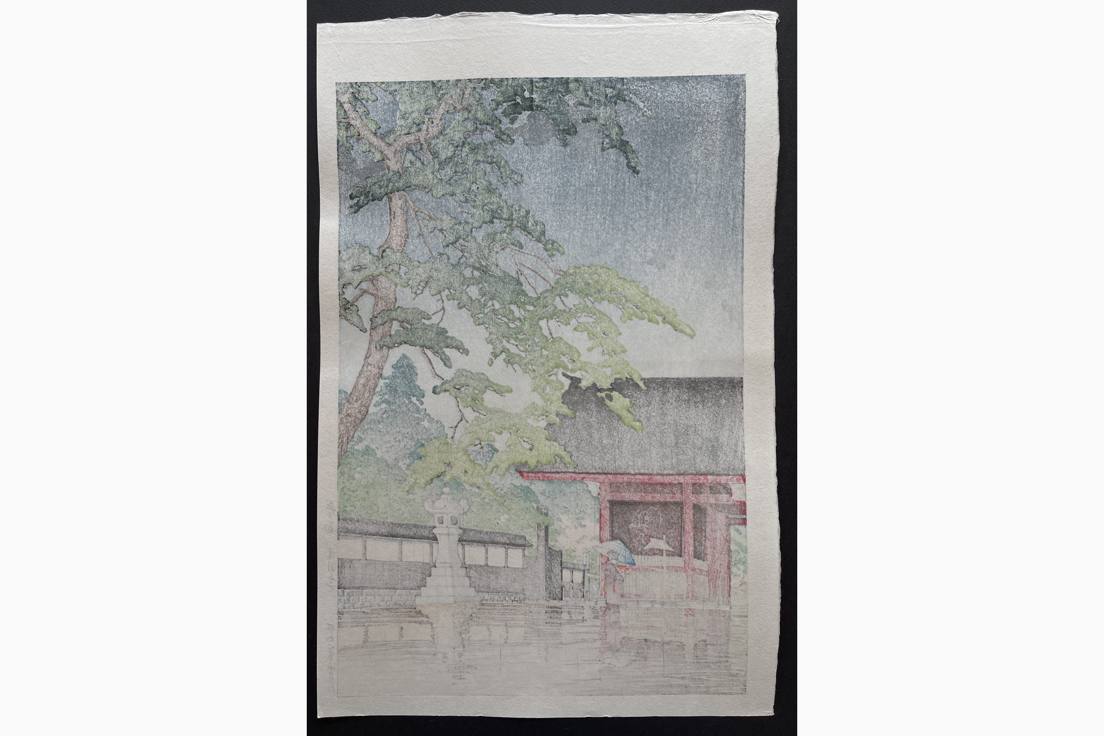 Japanese print - Kawase Hasui - Spring Rain at the Gokoku Temple