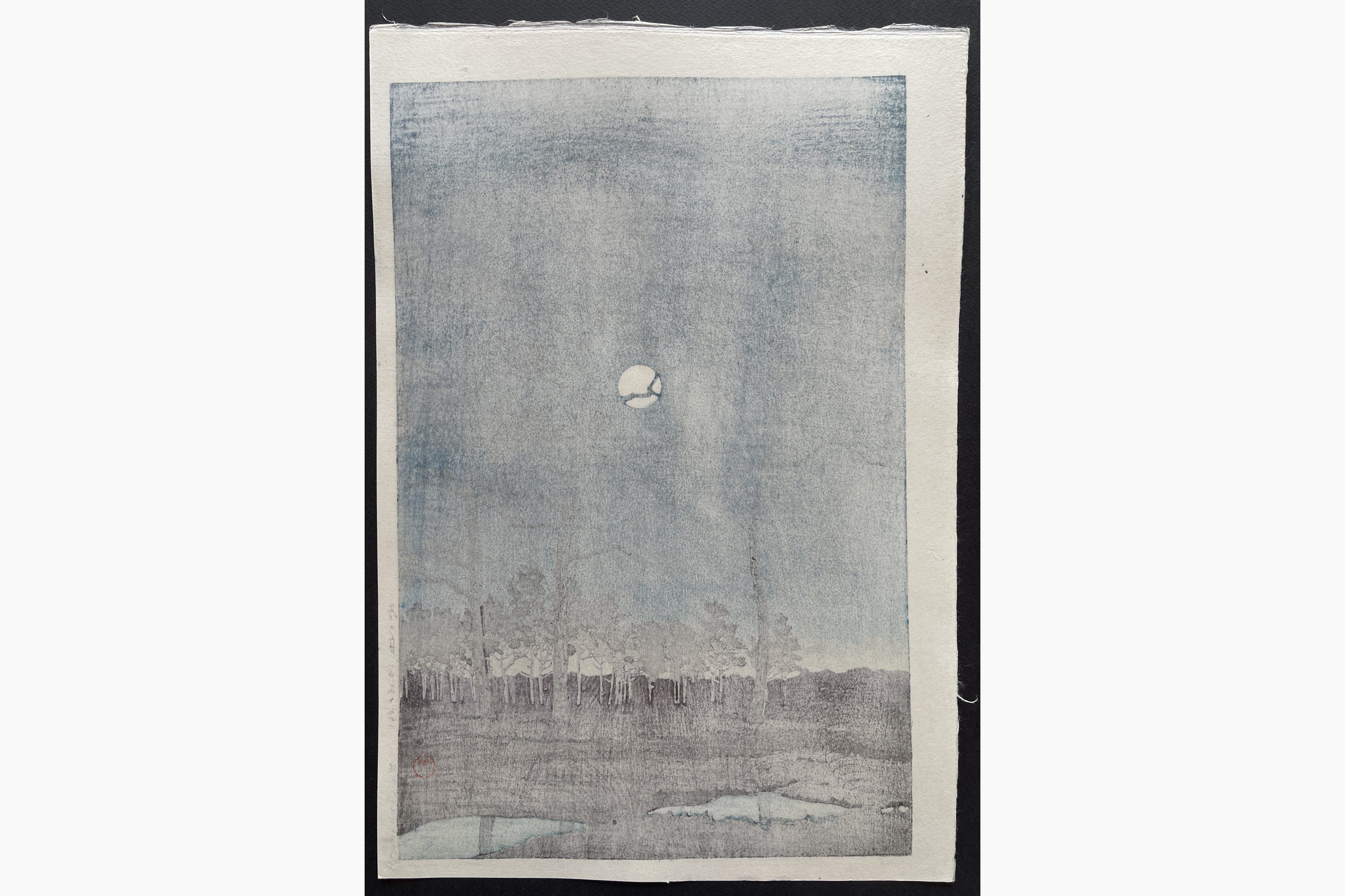 Japanese print - Kawase Hasui - Winter Moon over Toyama Plain