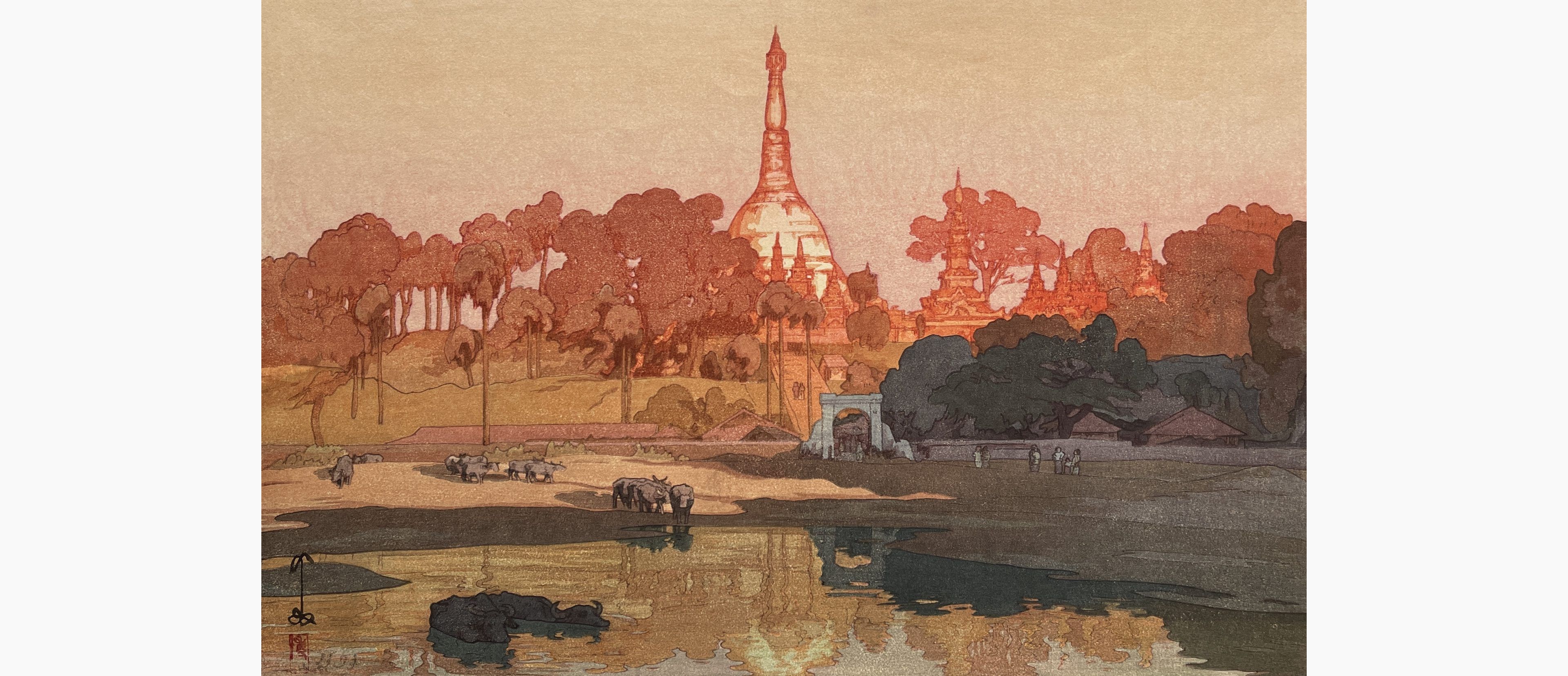 Original woodblock print - Hiroshi Yoshida - Golden Pagoda in Rangoon