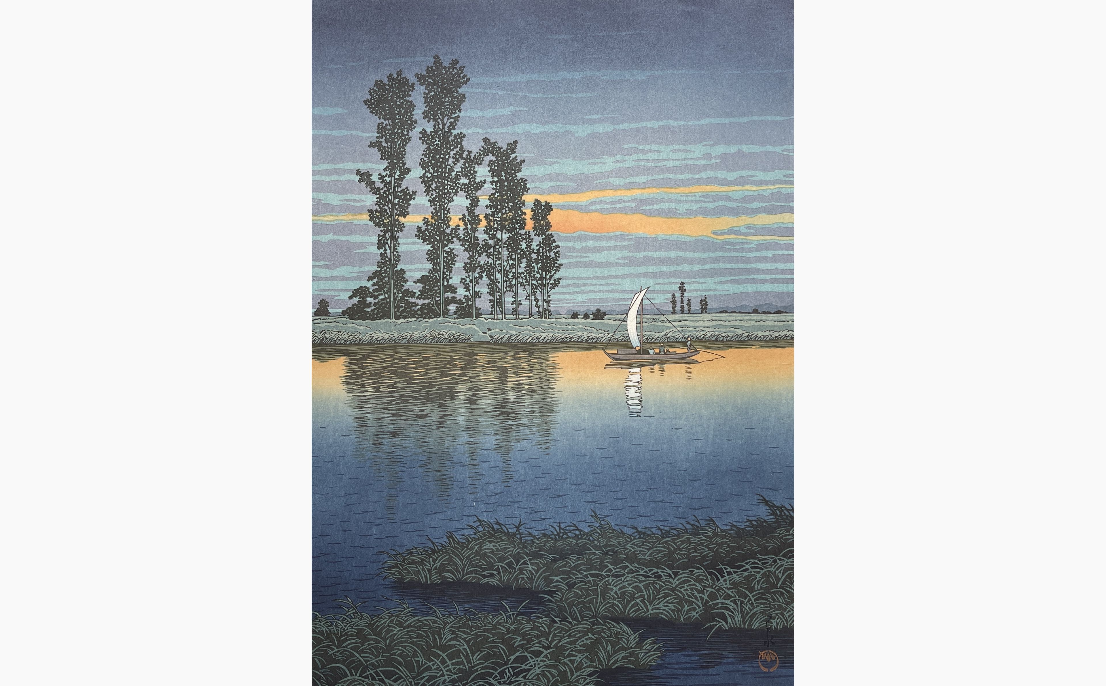 Original woodblock print - Kawase Hasui - Dusk at Ushibori