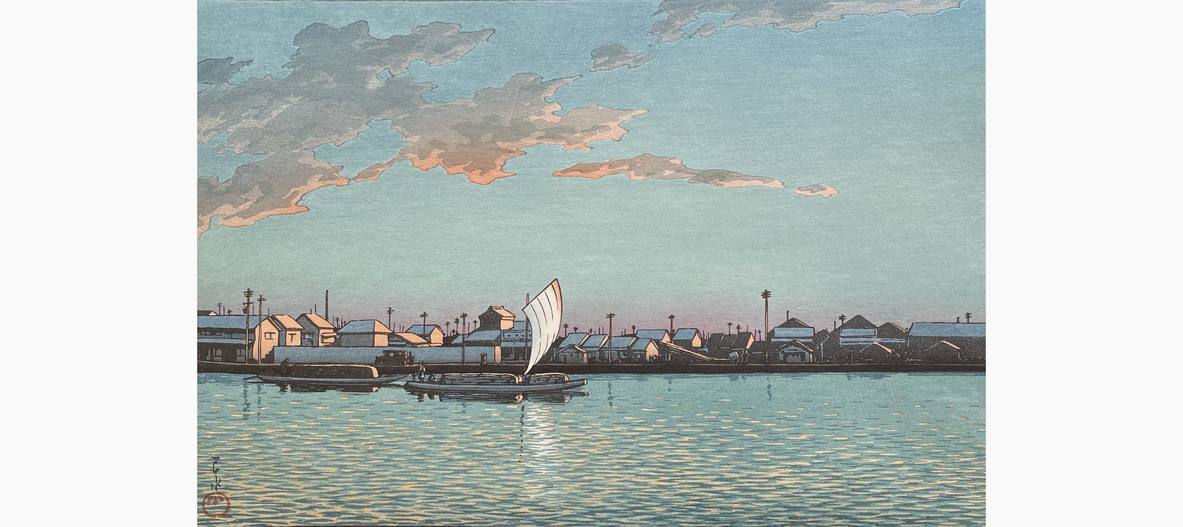 Original woodblock print - Kawase Hasui - Hama-cho Riverbank