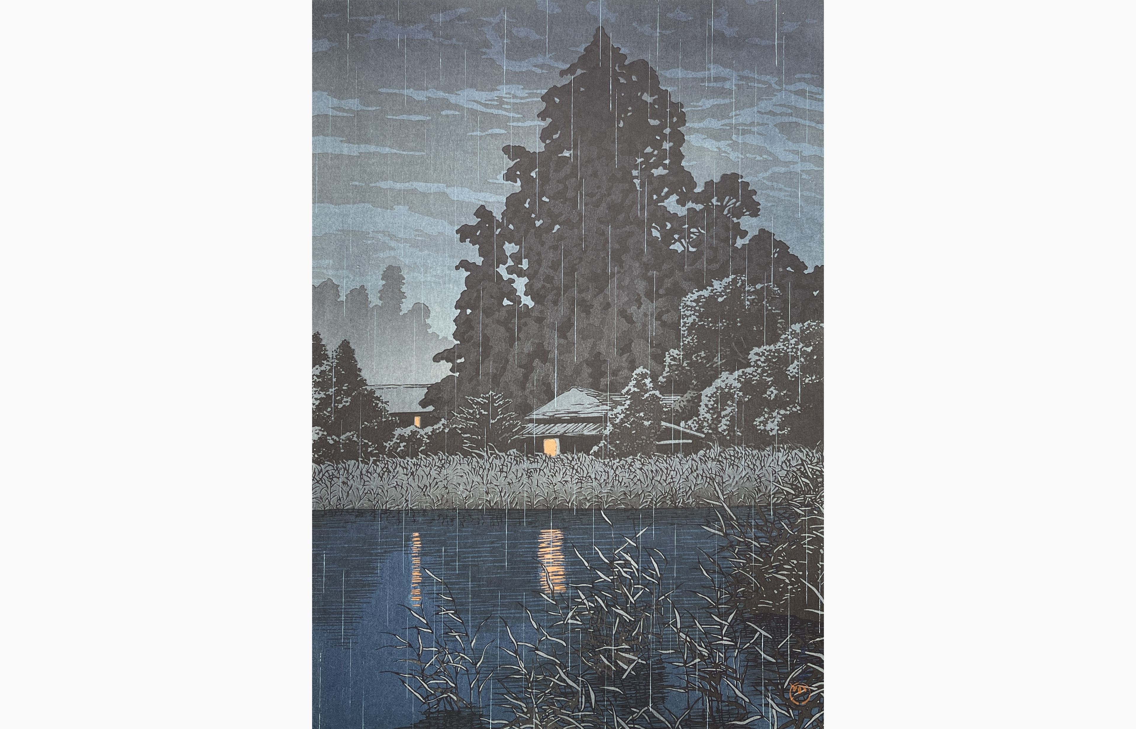 Original woodblock print - Kawase Hasui - Rain at Omiya