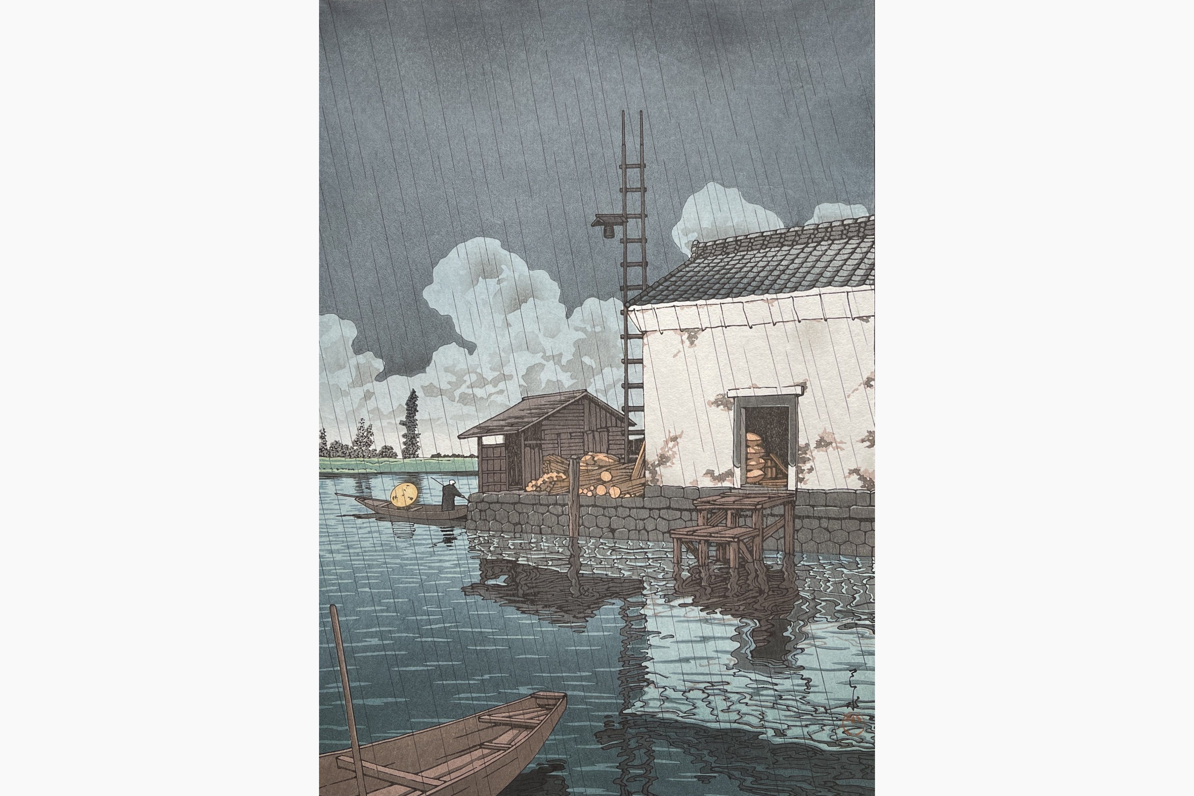 Original woodblock print - Kawase Hasui - Rain at Ushibori