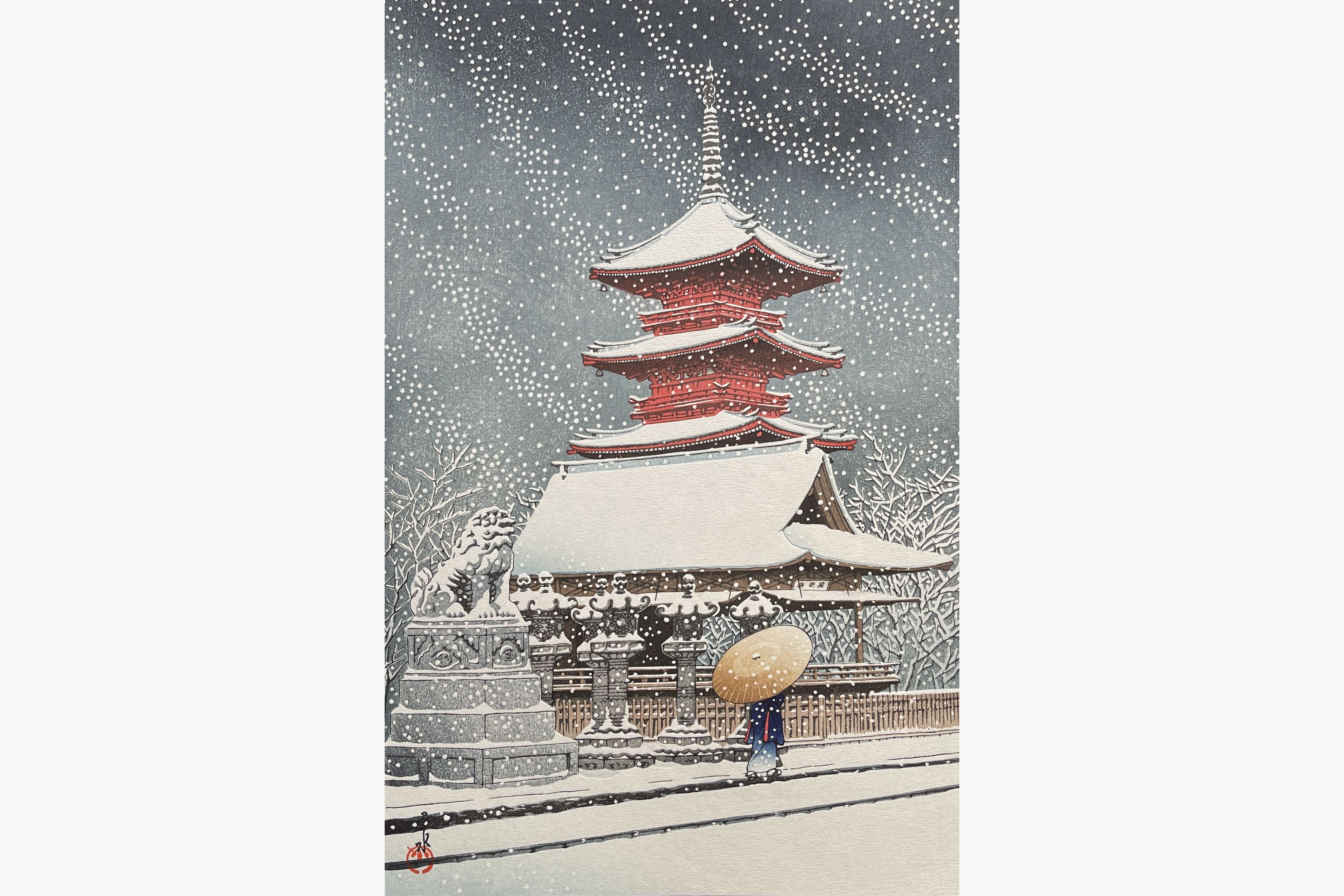 Original woodblock print - Kawase Hasui - Snow at Ueno Toshogu Shrine