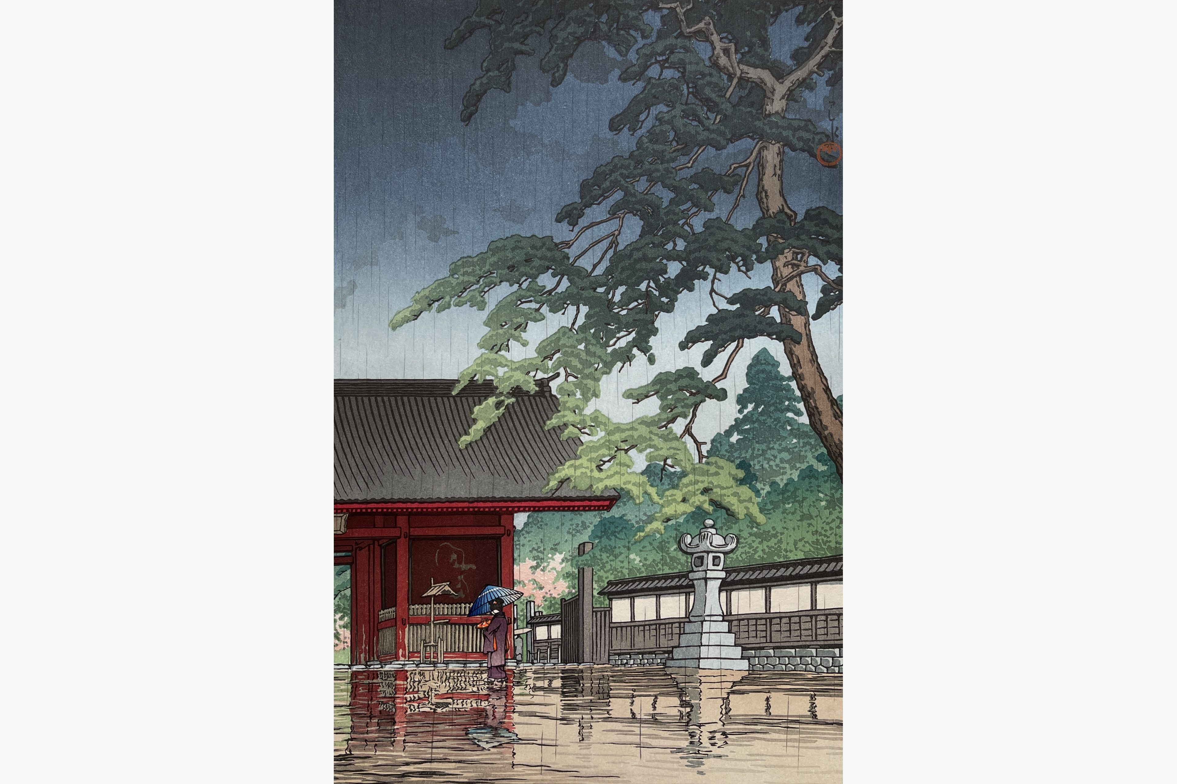 Original woodblock print - Kawase Hasui - Spring Rain at the Gokoku Temple