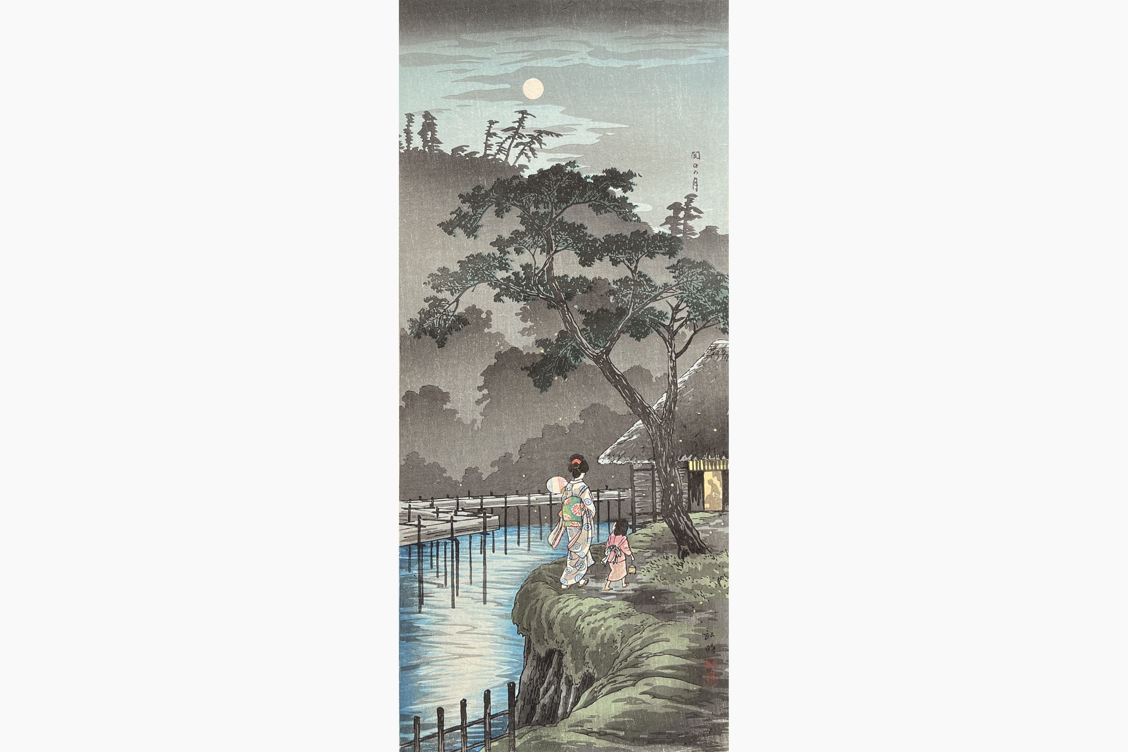 Original woodblock print - Takahashi Shotei - Moon at Sekiguchi