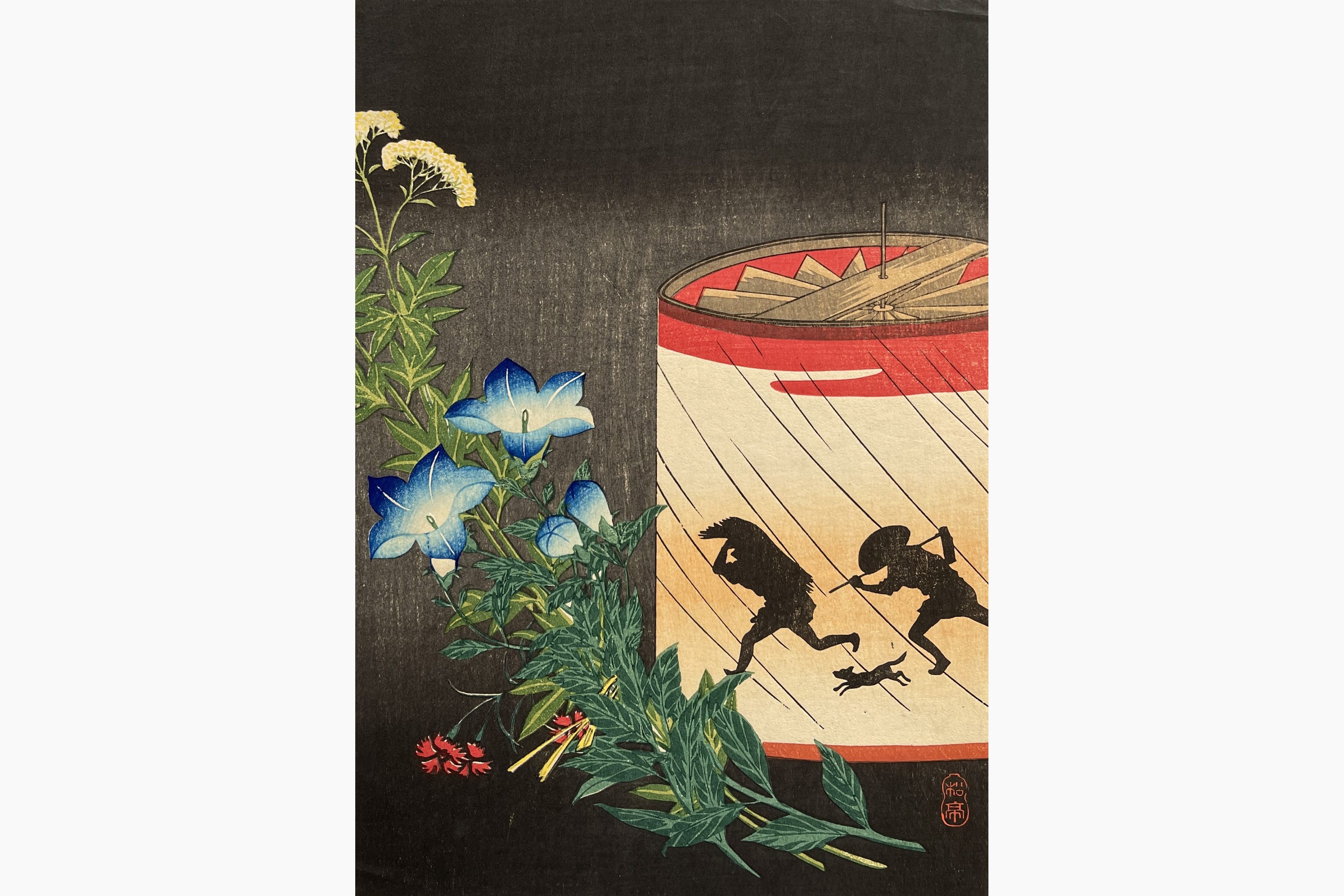 Original woodblock print - Takahashi Shotei - Revolving Lantern and Bell