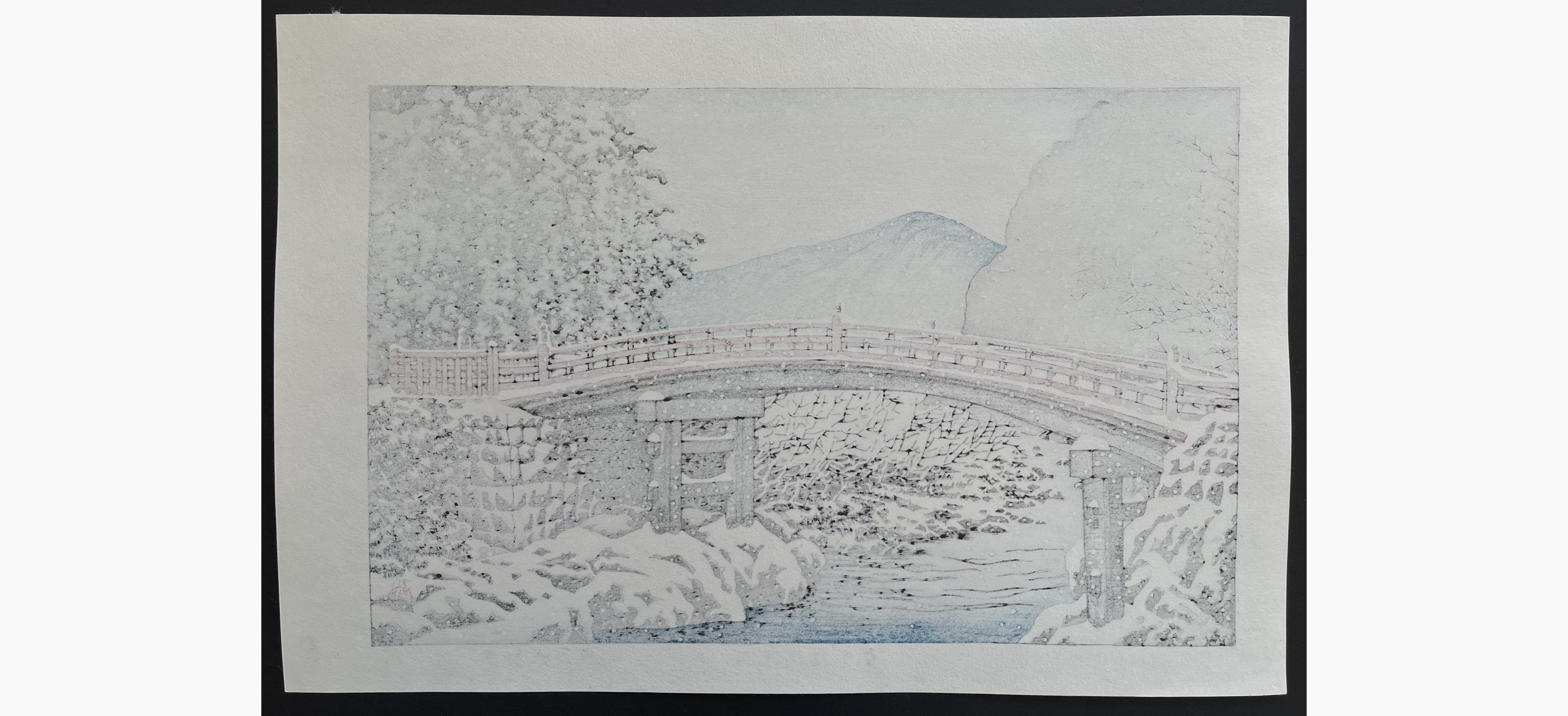 Japanese print - Kawase Hasui - Snow at the Shin Bridge, Nikko