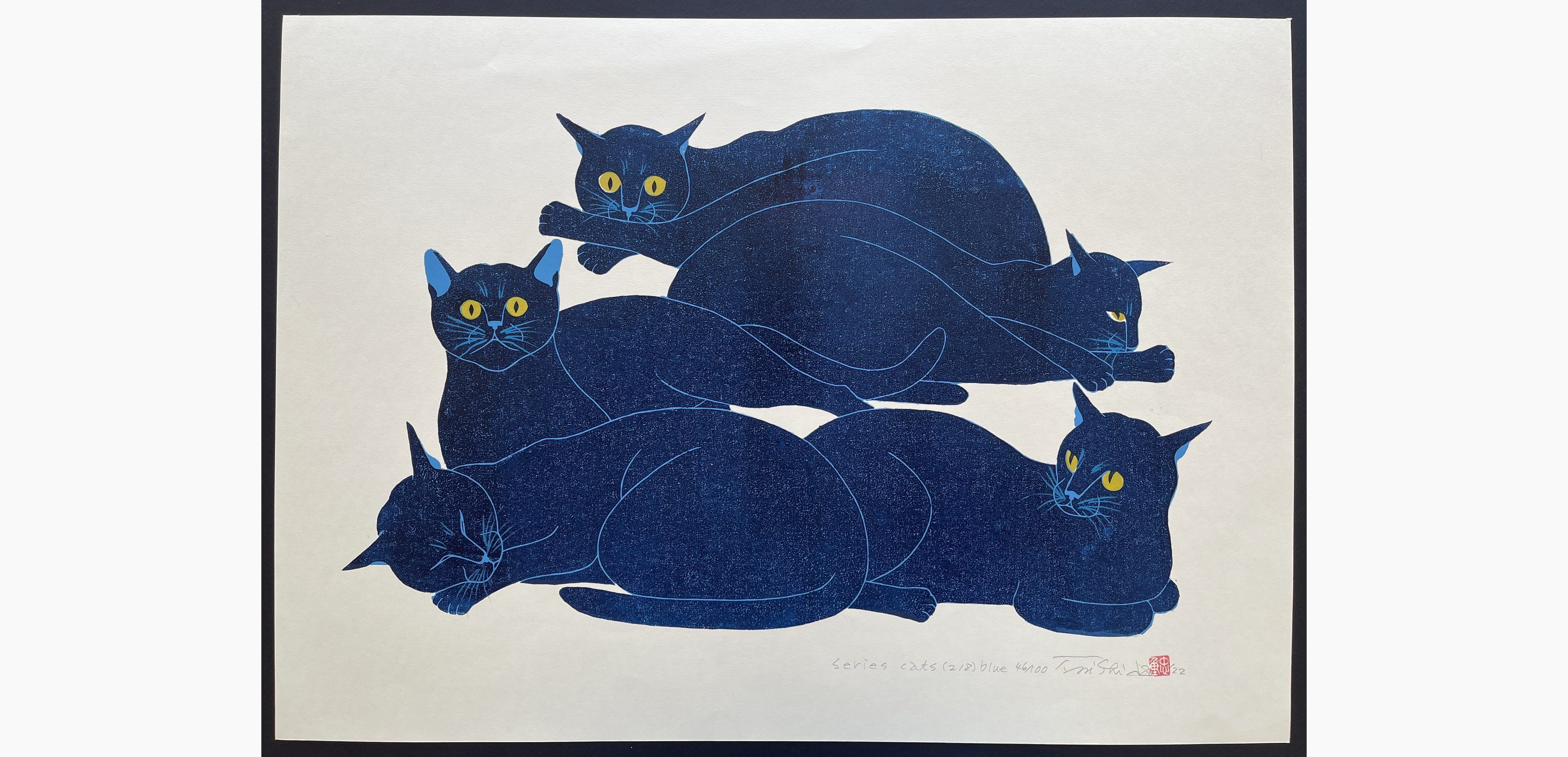 Japanese woodblock print - Nishida Tadashige - Cat Series (218) Blue
