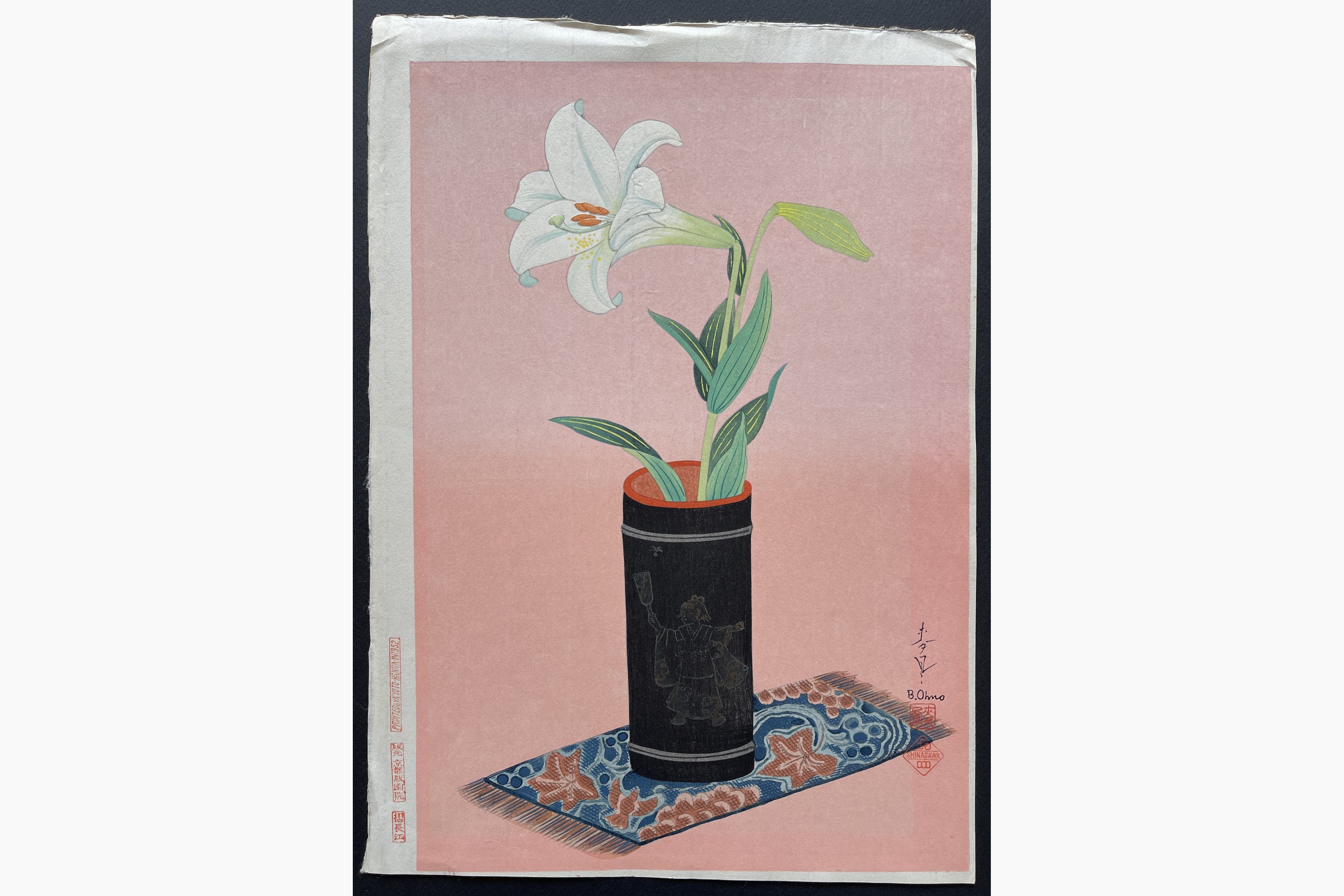 Japanese woodblock print - Ohno Bakufu - Lily in Bamboo Vase (Variant)