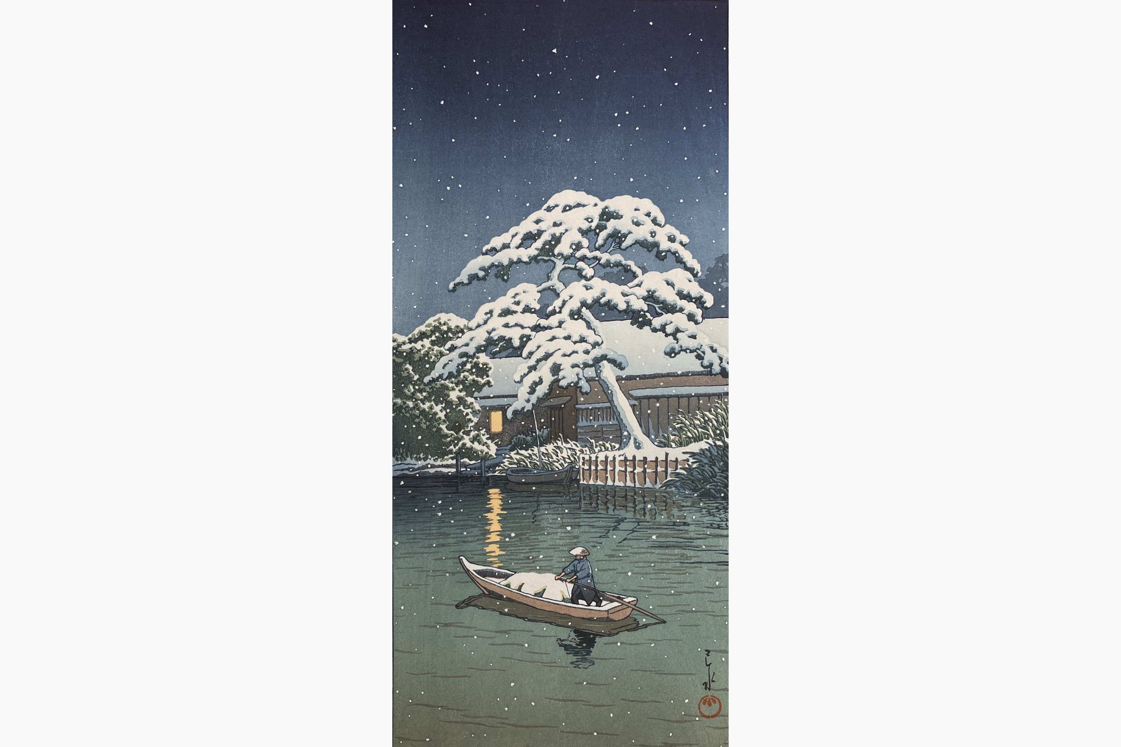 Original woodblock print - Kawase Hasui - Snow at Funabori