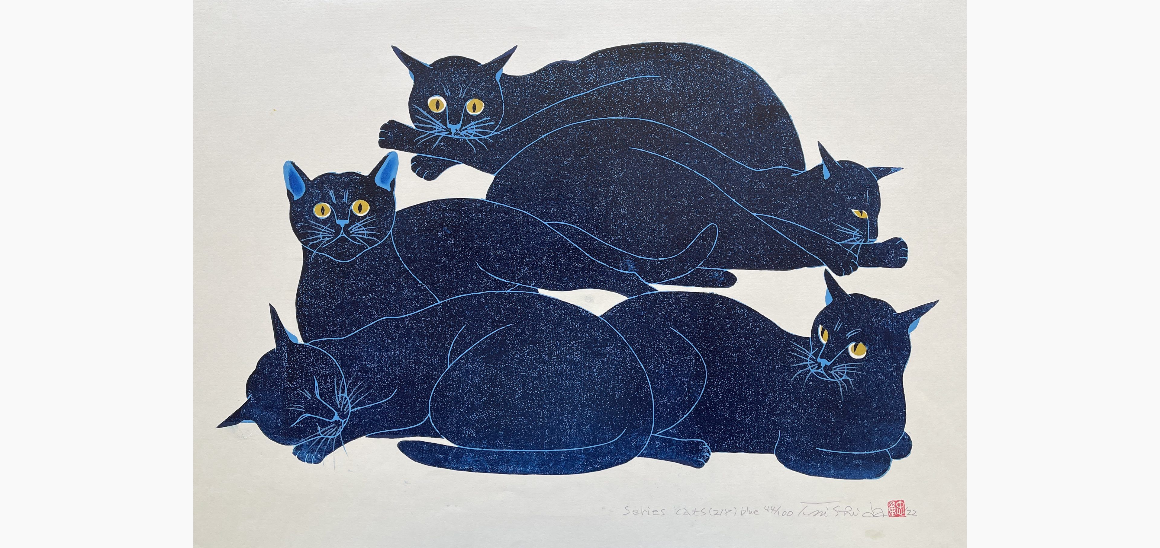 Original woodblock print - Nishida Tadashige - Cat Series (218) Blue