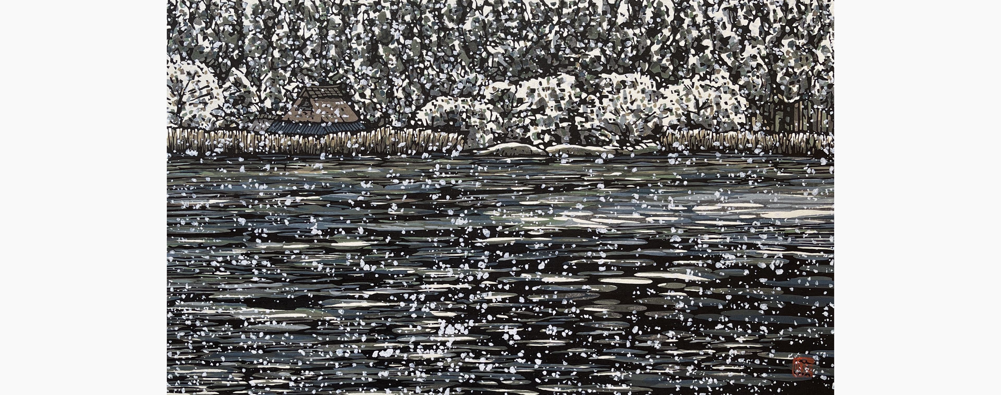 Original woodblock print - Nishijima Katsuyuki - Snowflakes in the Wind