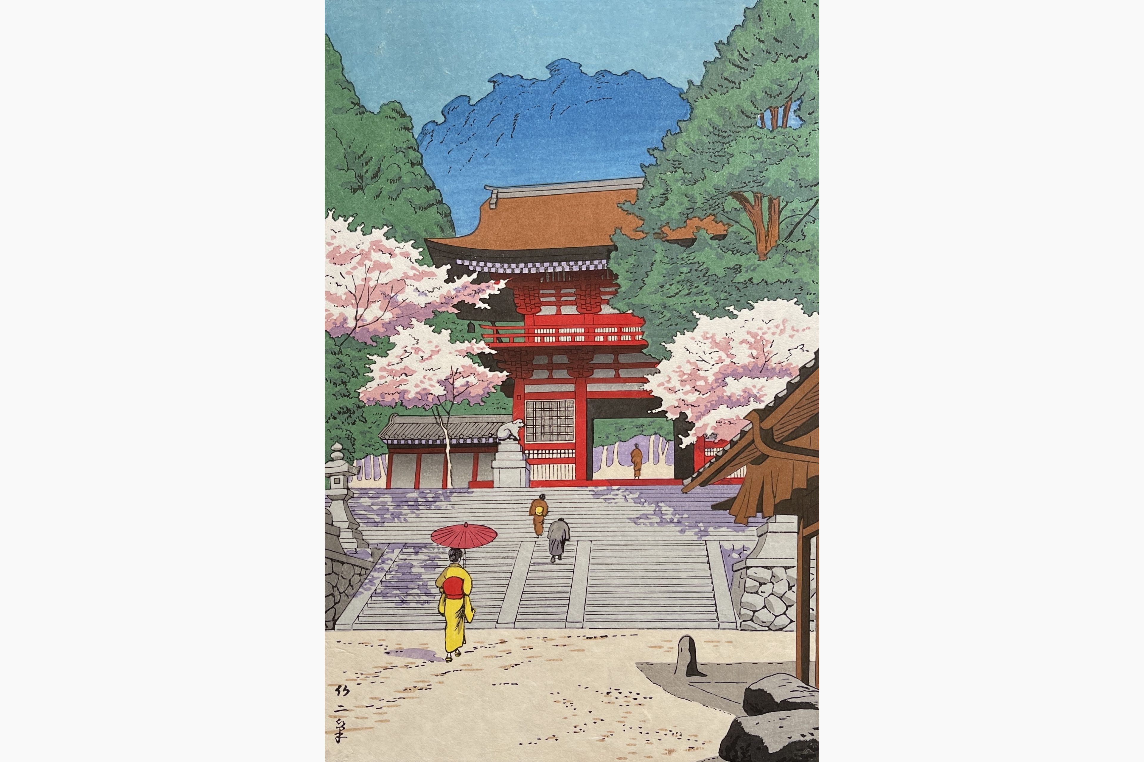 Original woodblock print - Takeji Asano - Spring in Kurama temple