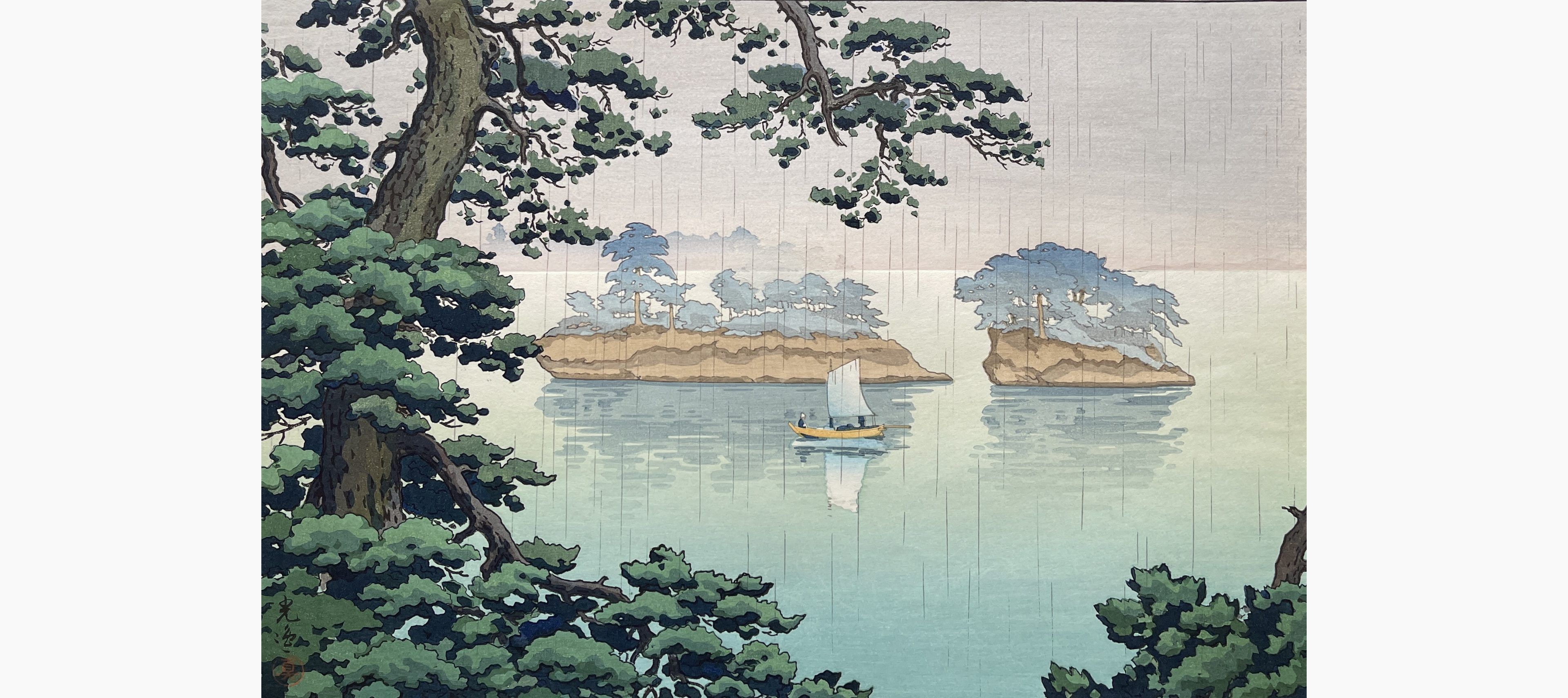 Original woodblock print - Tsuchiya Koitsu - Spring Rain at Matsushima